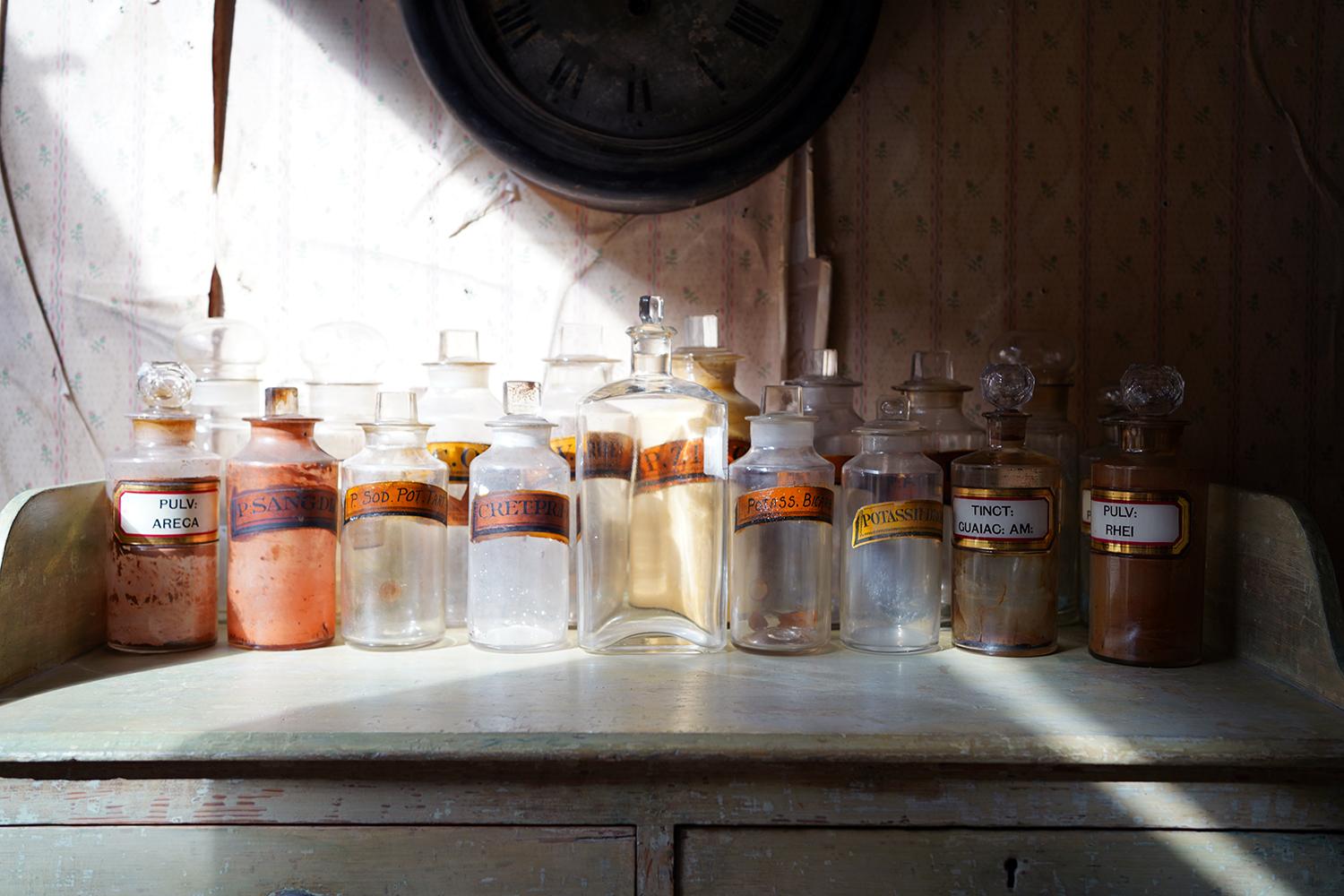 19th Century Large Mixed Collection of Forty-Four 19thC-20thC Glass Apothecary Bottles For Sale