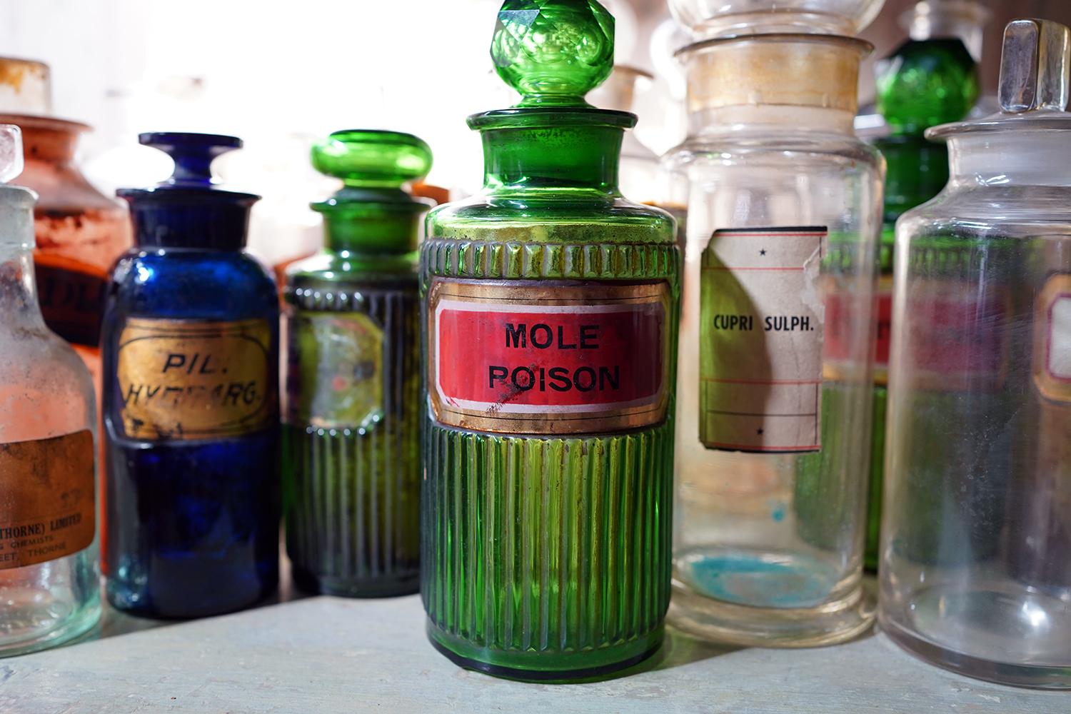 Large Mixed Collection of Forty-Four 19thC-20thC Glass Apothecary Bottles For Sale 2