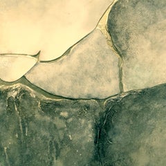 Large Mixed-Media Abstract in Cool Earth Tones and Gold by John Kiraly