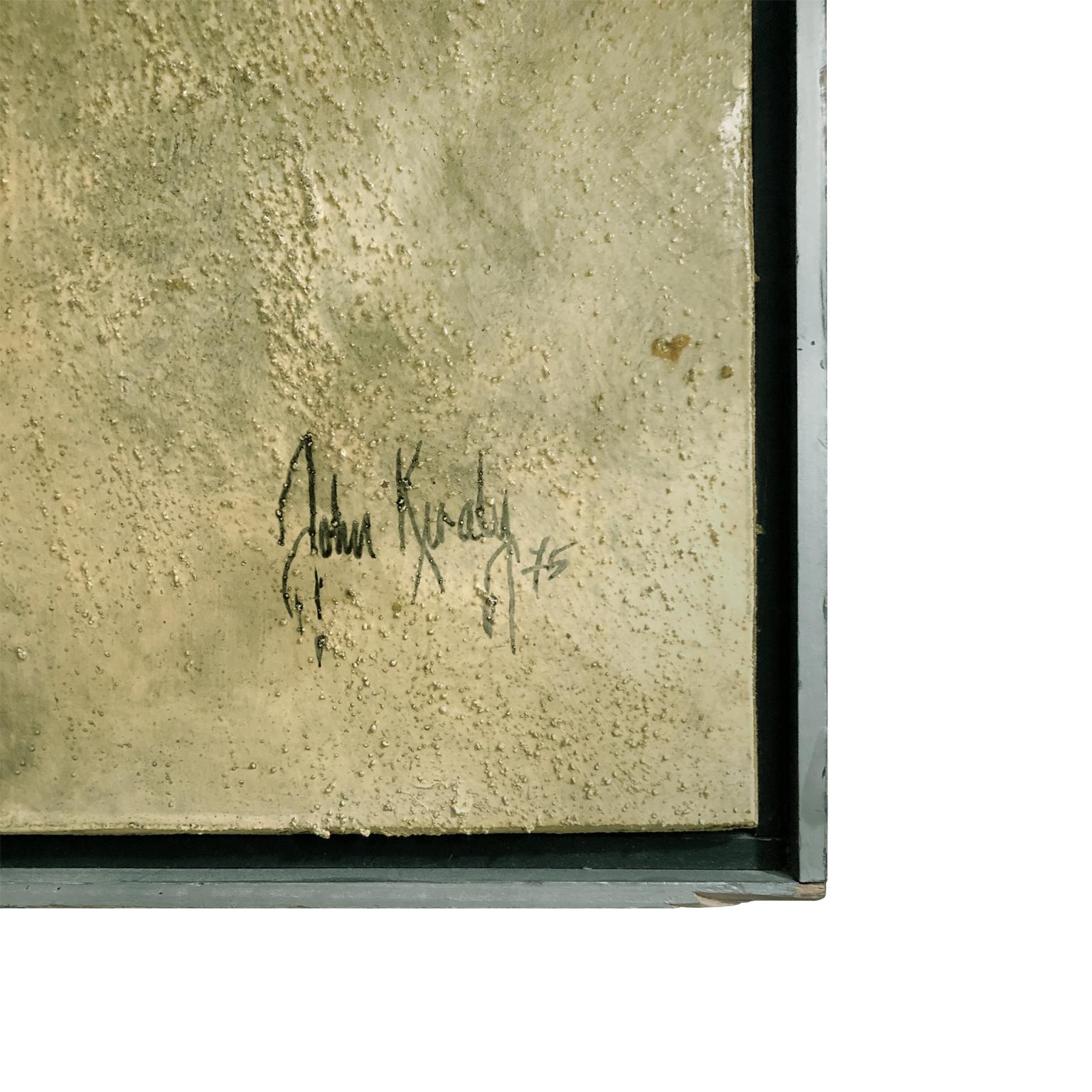 American Large Mixed-Media Abstract in Cool Earth Tones and Gold by John Kiraly For Sale