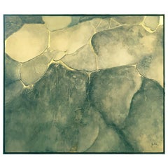 Large Mixed-Media Abstract in Cool Earth Tones and Gold by John Kiraly