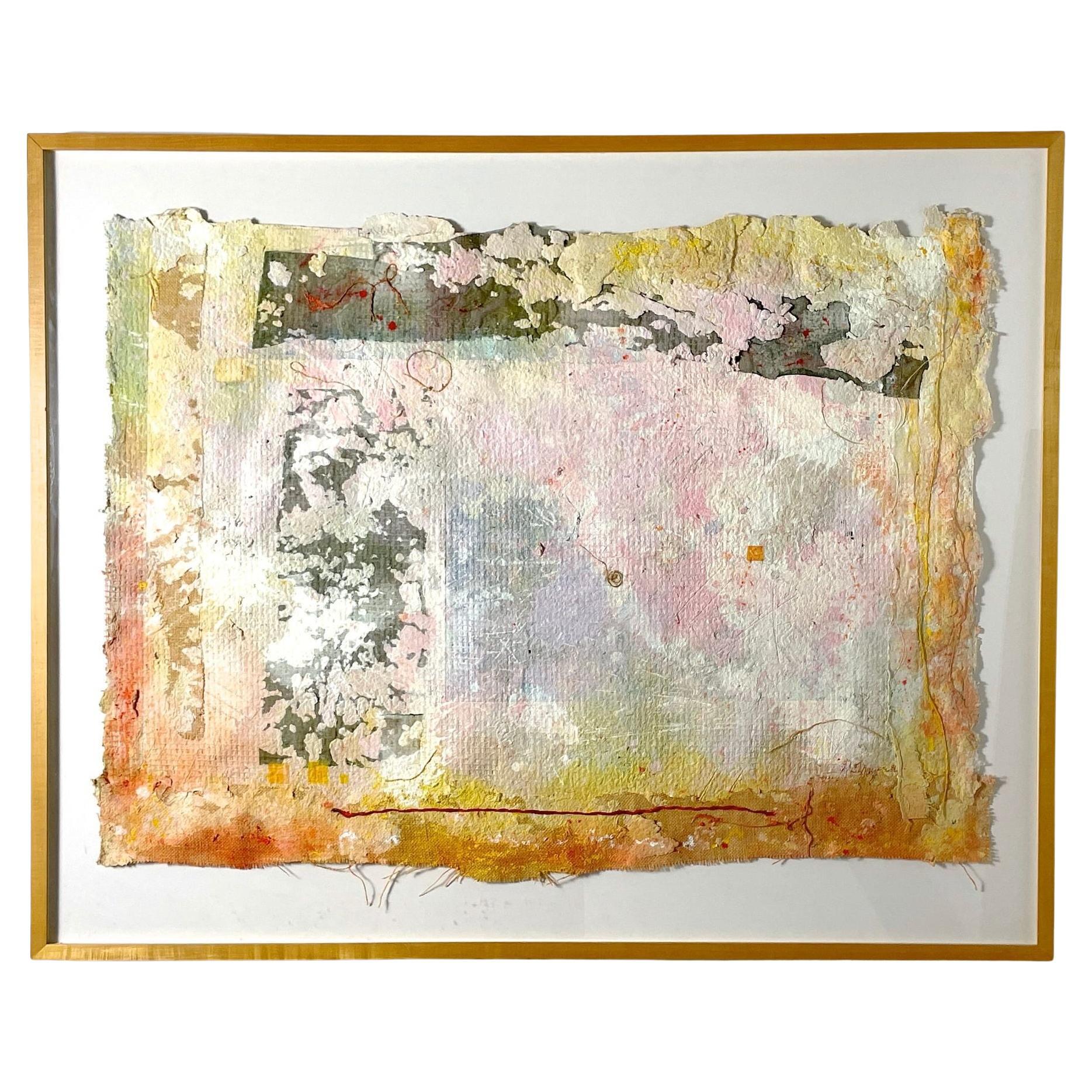Large Mixed Media Abstract Painting in Acrylic Frame by Nancy Thayer 1981 For Sale