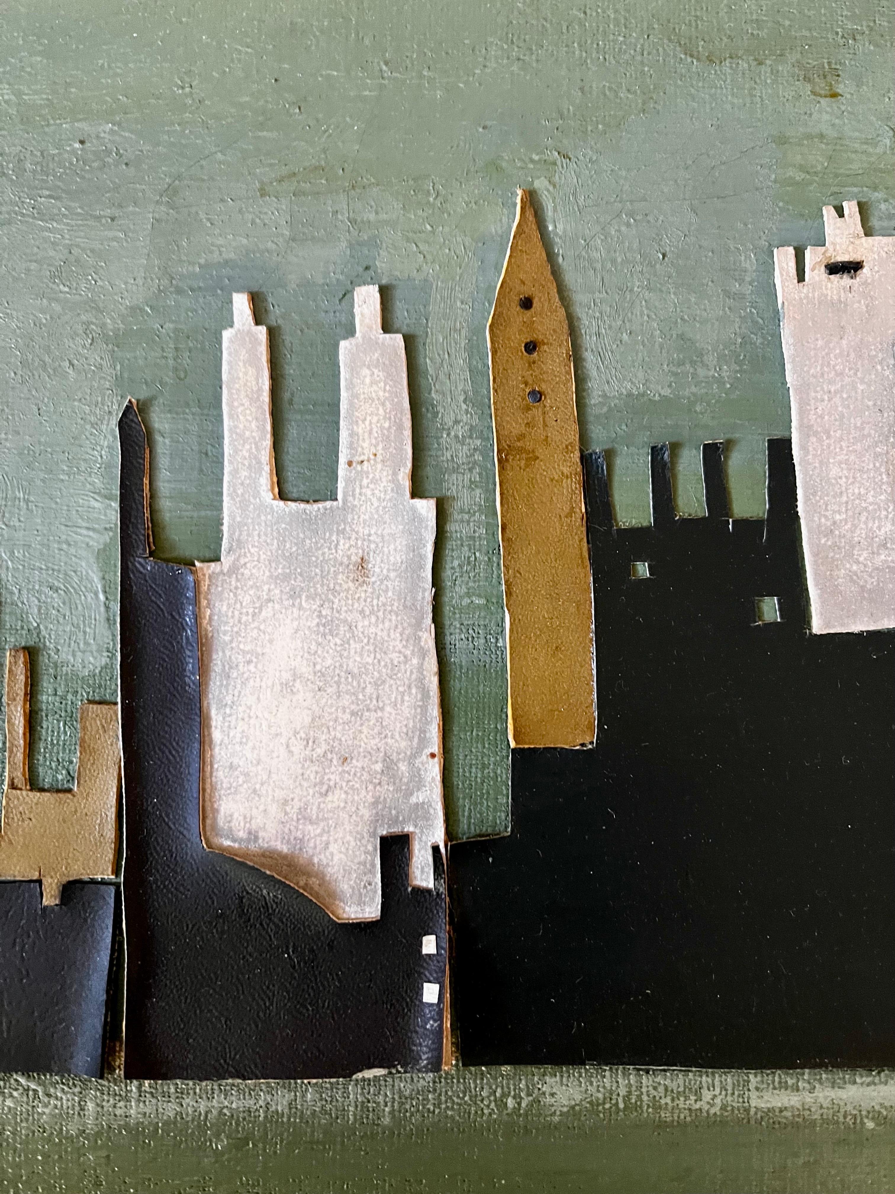 Grande peinture collage abstraite de la ligne d'horizon de New York, circa 1960 en vente 5