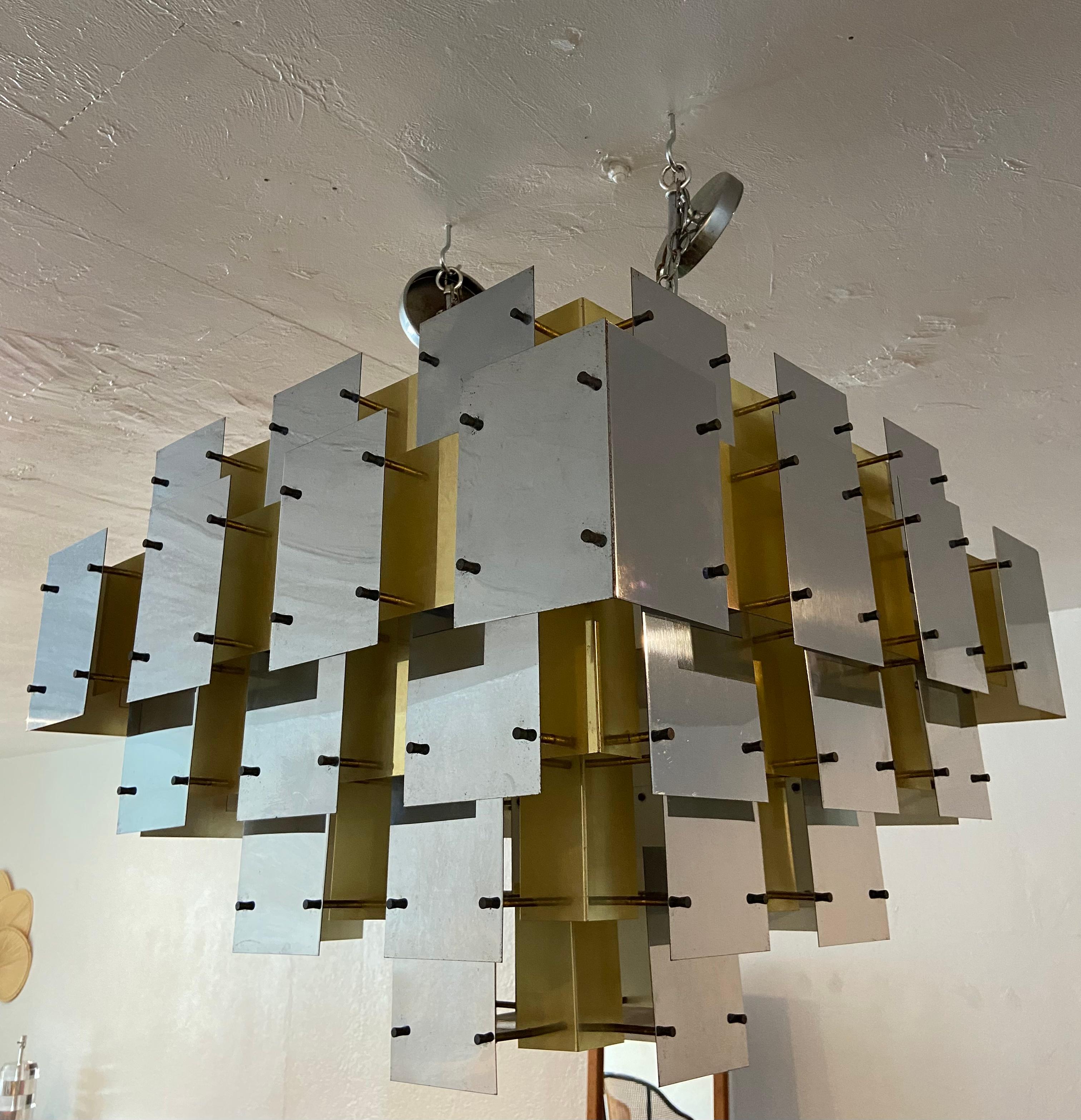 Robert Sonneman Large Mixed Metal Cityscape Chandelier In Good Condition For Sale In West Palm Beach, FL