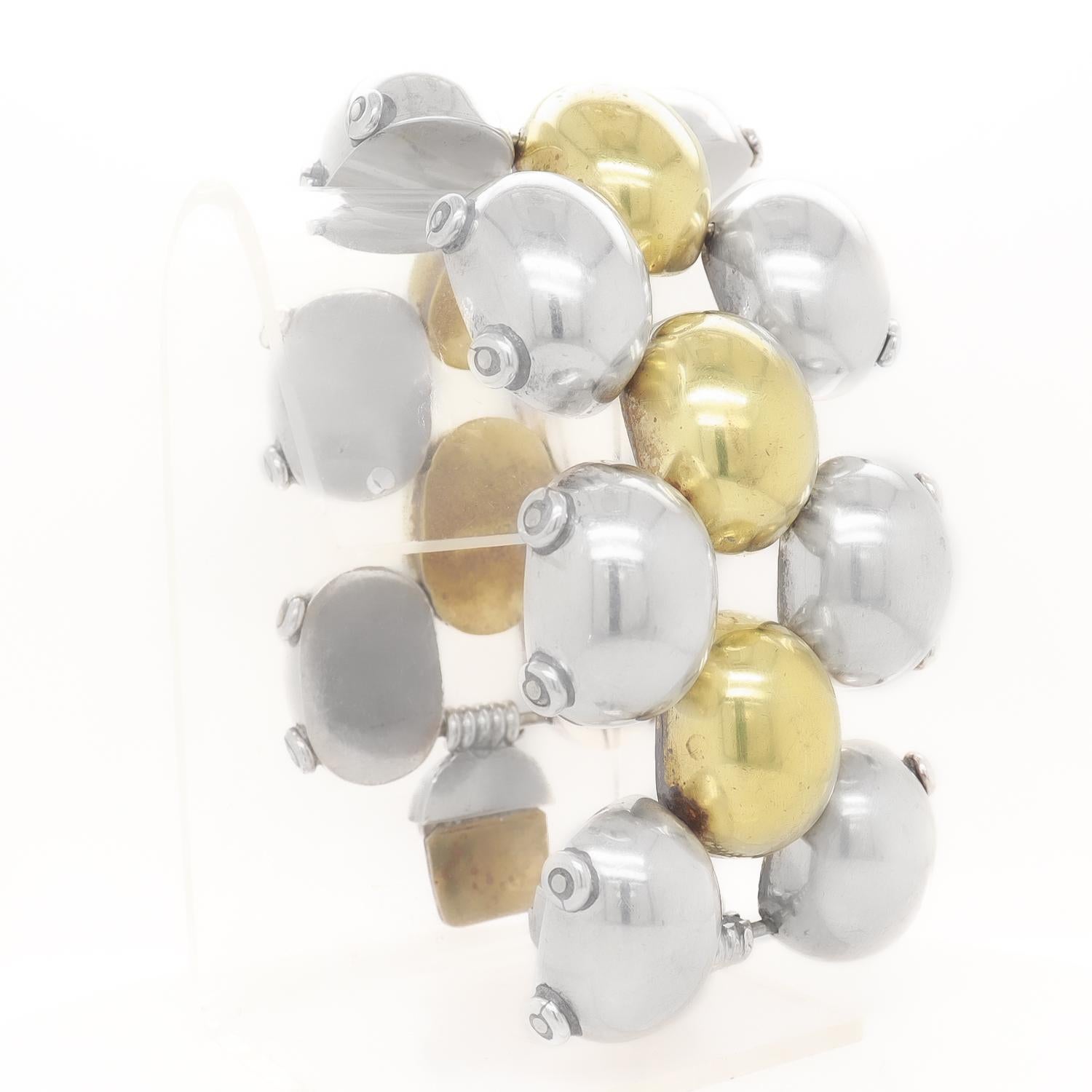 Large Mixed Metals Taxco Mexican Sterling Silver & Brass 3 Row Link Bracelet in vendita 2