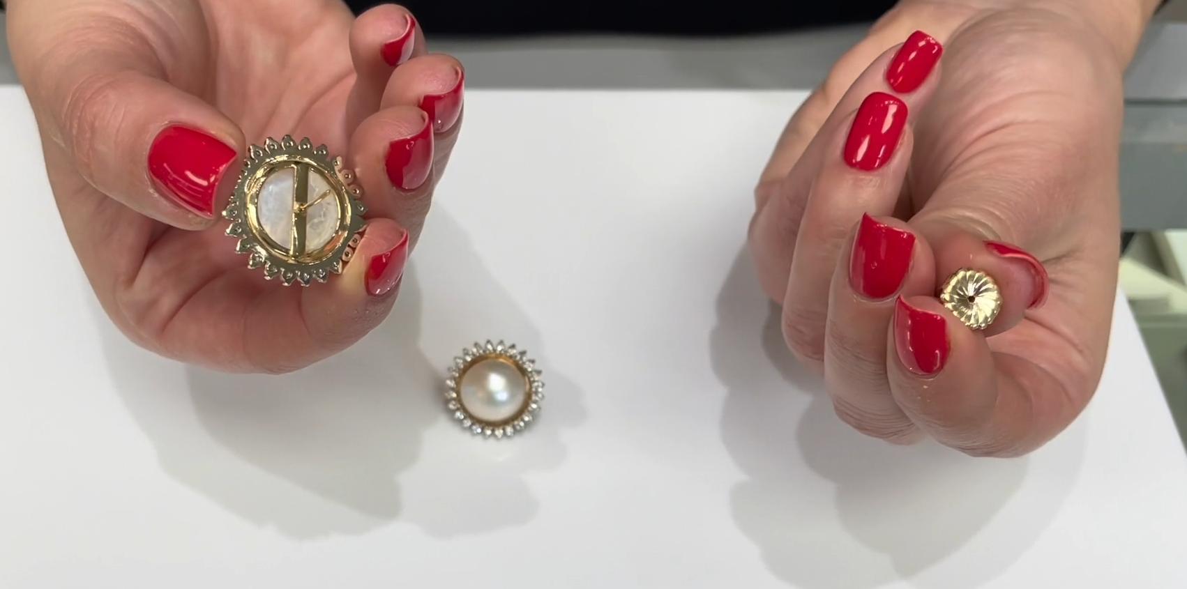 Perla Mobe Grande de Oro Amarillo de 14 K con Diamantes en forma de Halo Estelar en Nuevo estado para la venta en Old Tappan, NJ