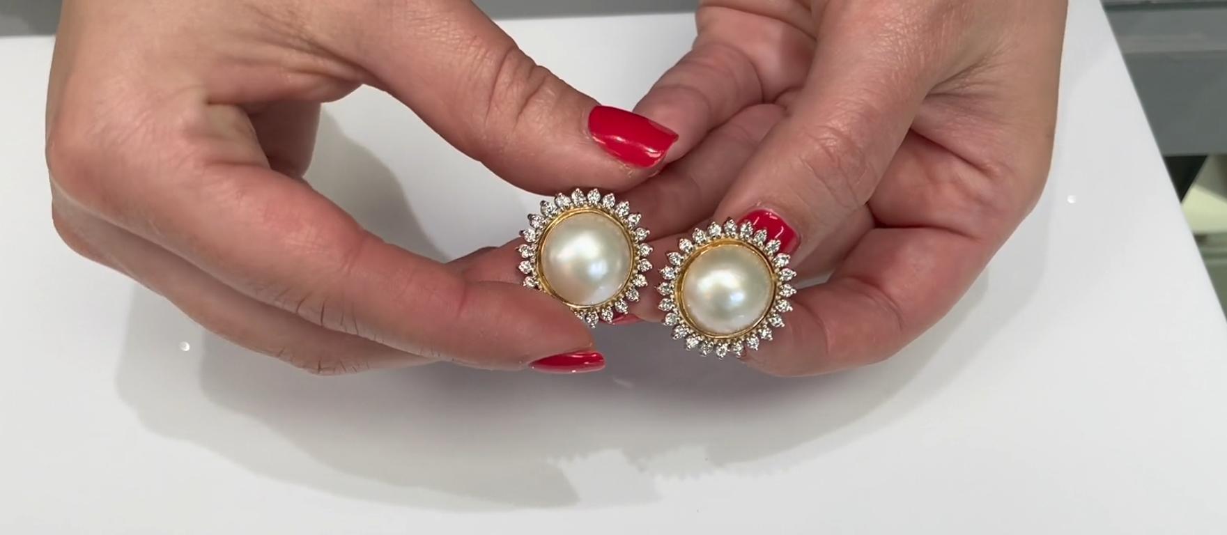 Perla Mobe Grande de Oro Amarillo de 14 K con Diamantes en forma de Halo Estelar en venta 2
