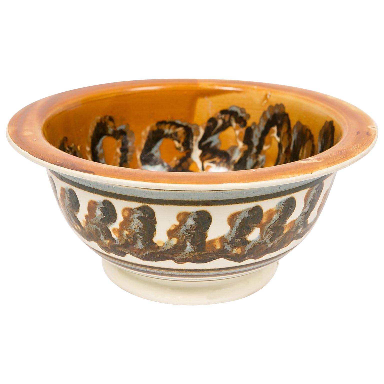 Large Mochaware Bowl with Both Cable and Marbled Decoration