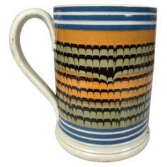 Antique Large Mochaware Mug with Rare Combed Down Rows of Slip