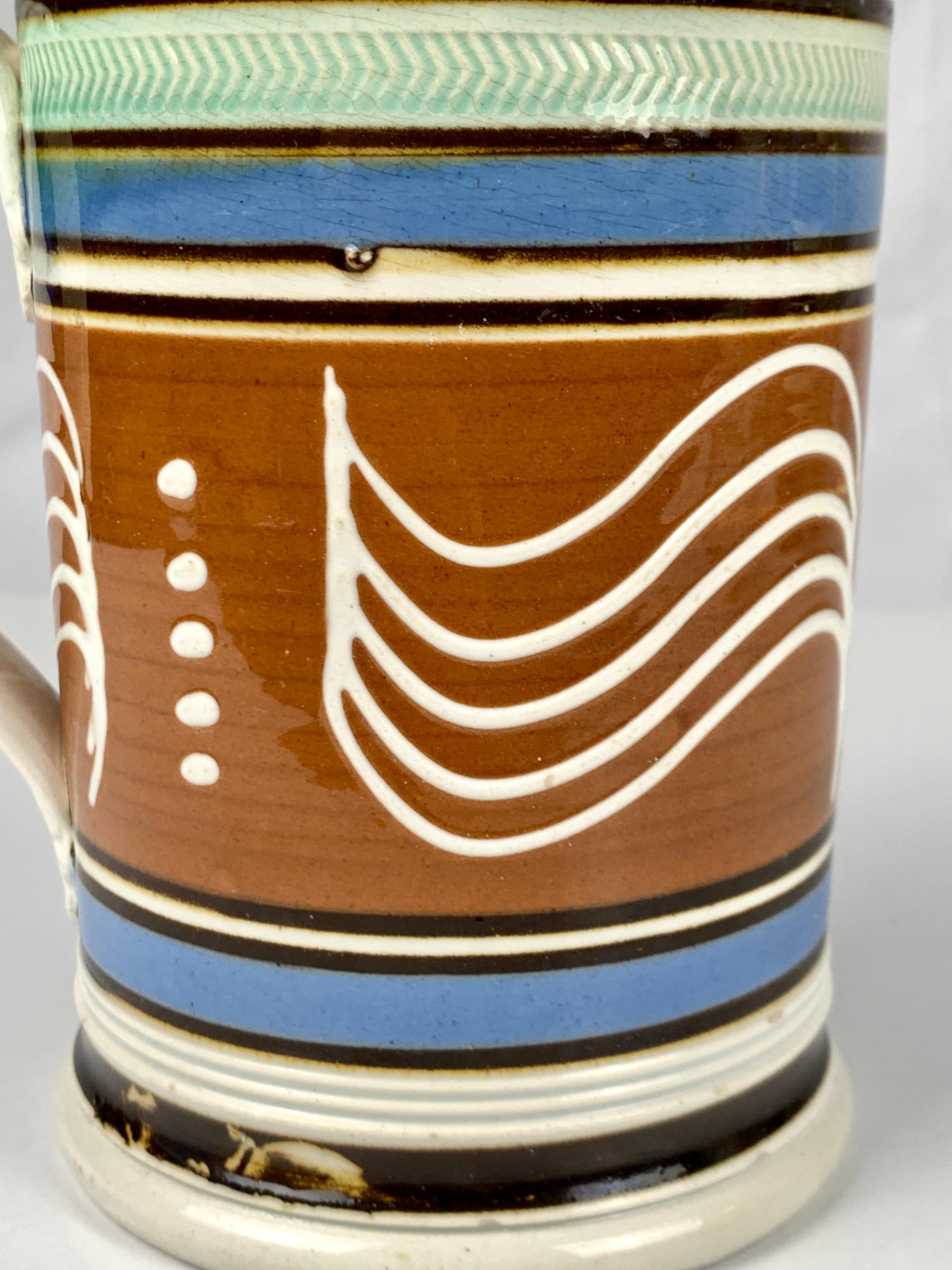 Creamware Large Mochaware Mug with Wavy Line Slip Decoration, England, Circa 1820