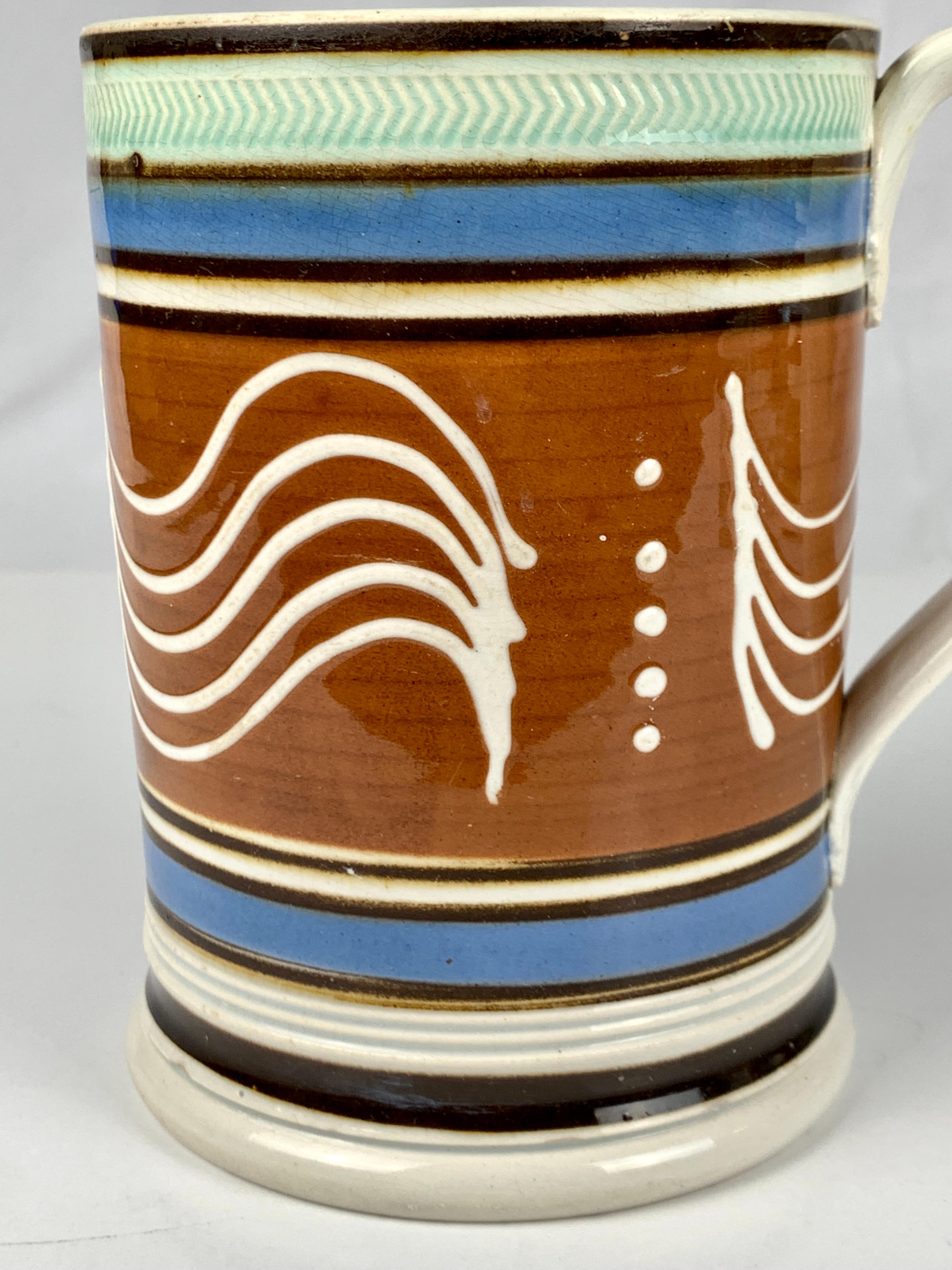 Large Mochaware Mug with Wavy Line Slip Decoration, England, Circa 1820 1