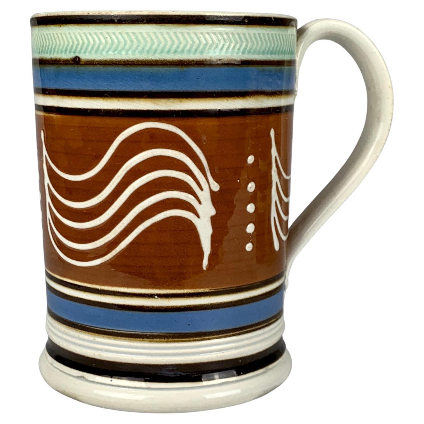 Large Mochaware Mug with Wavy Line Slip Decoration, England, Circa 1820