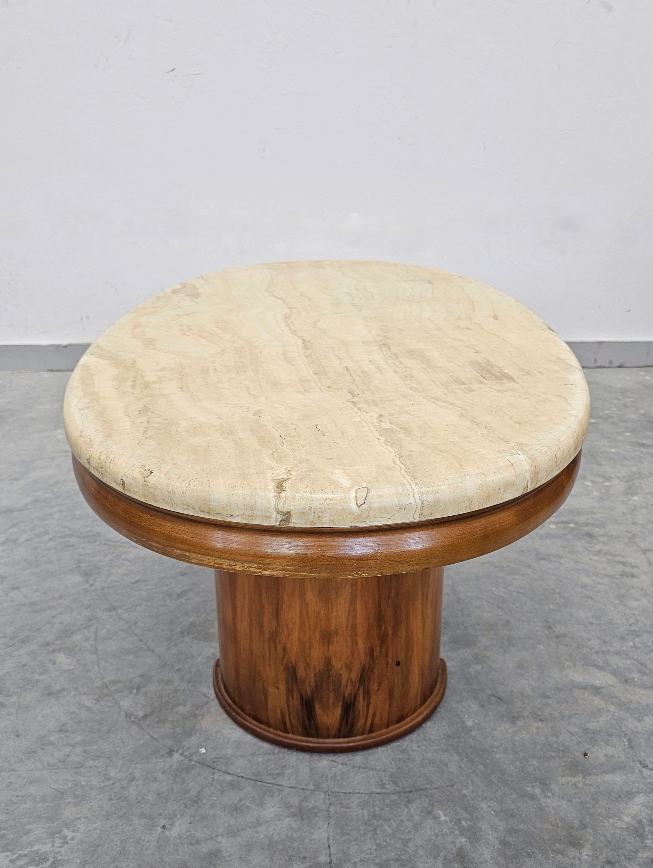 Large Mod Century Modern Sofa Table done in walnut with travertine top For Sale 6