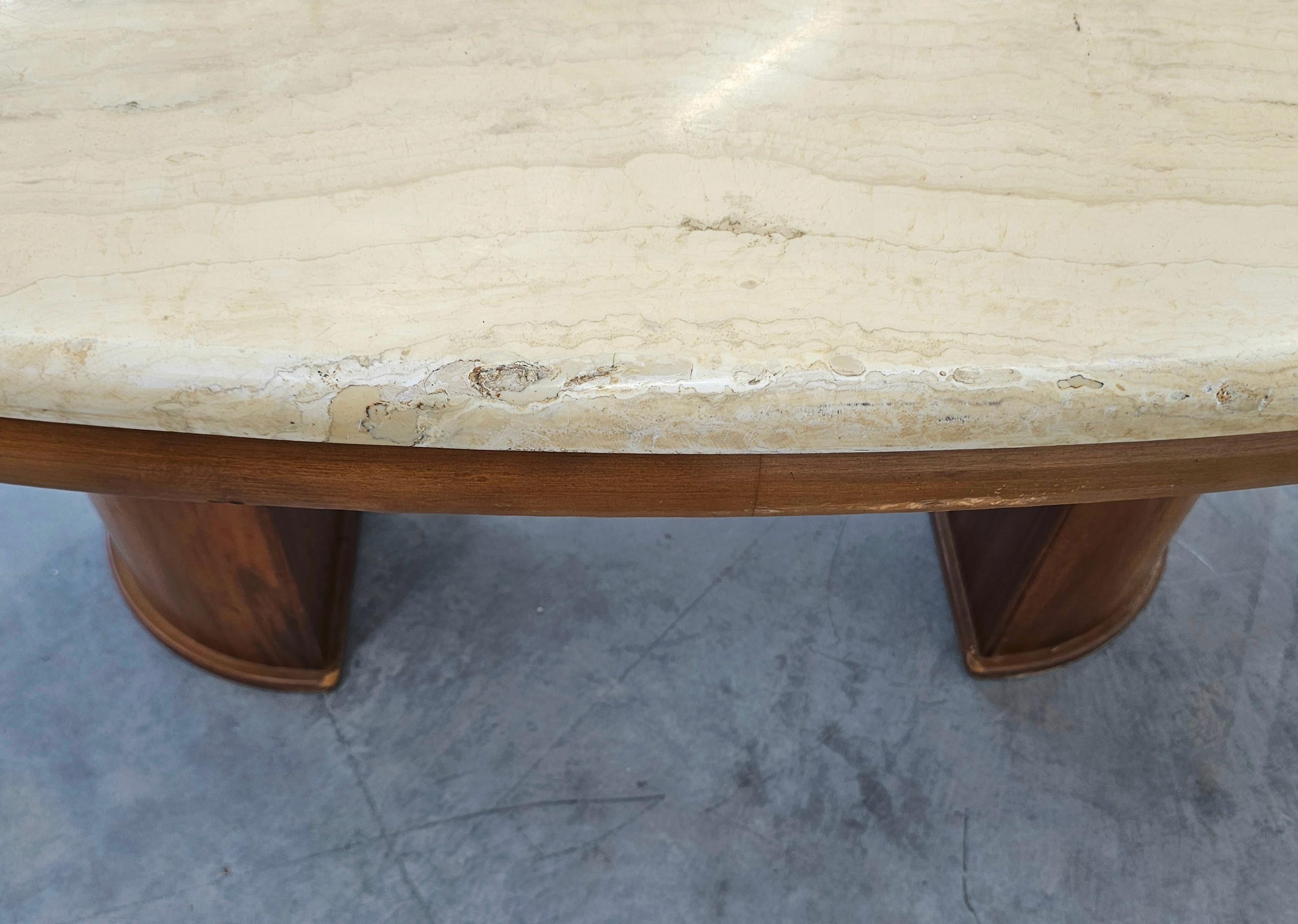 Large Mod Century Modern Sofa Table done in walnut with travertine top For Sale 8