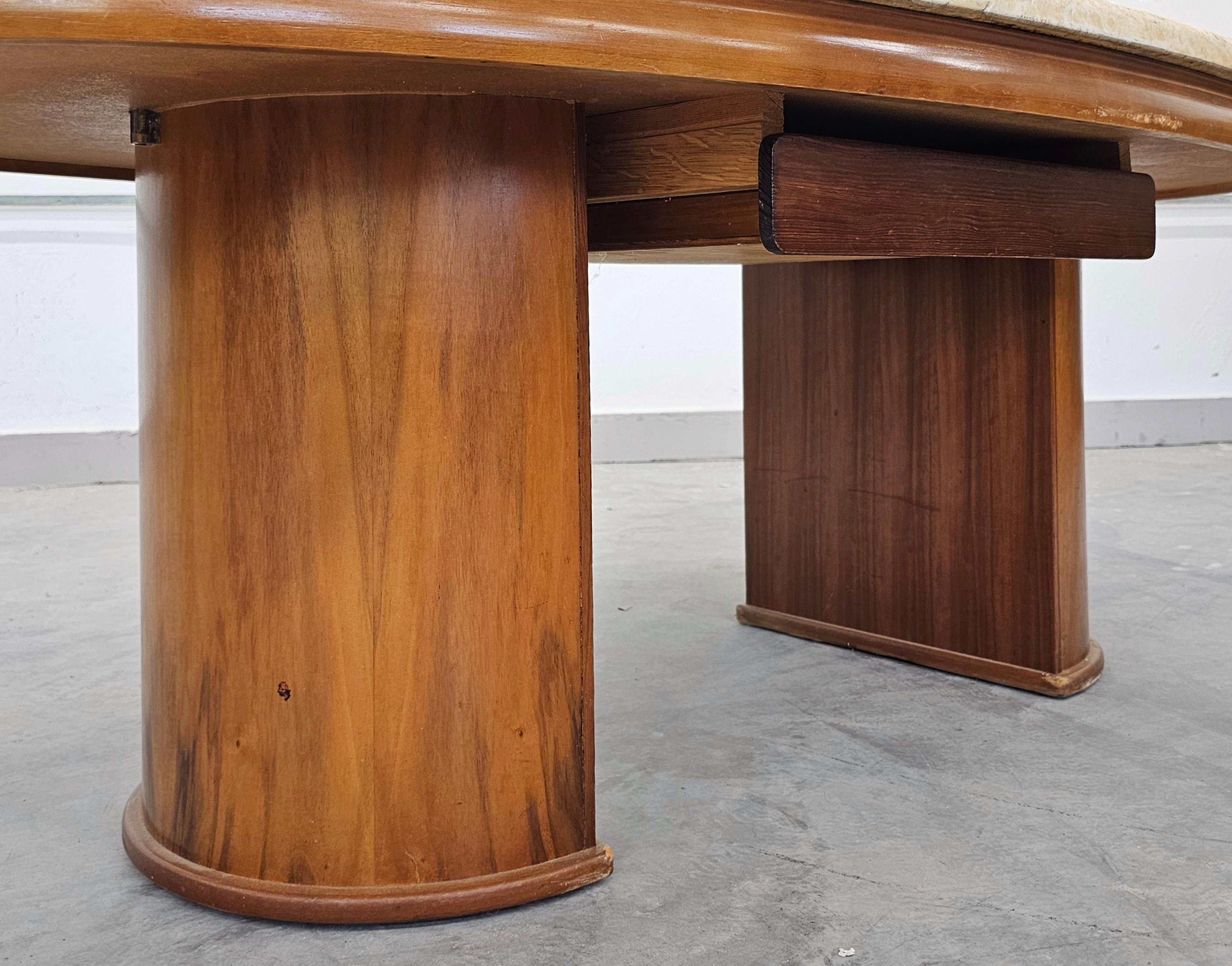 Mid-Century Modern Large Mod Century Modern Sofa Table done in walnut with travertine top For Sale