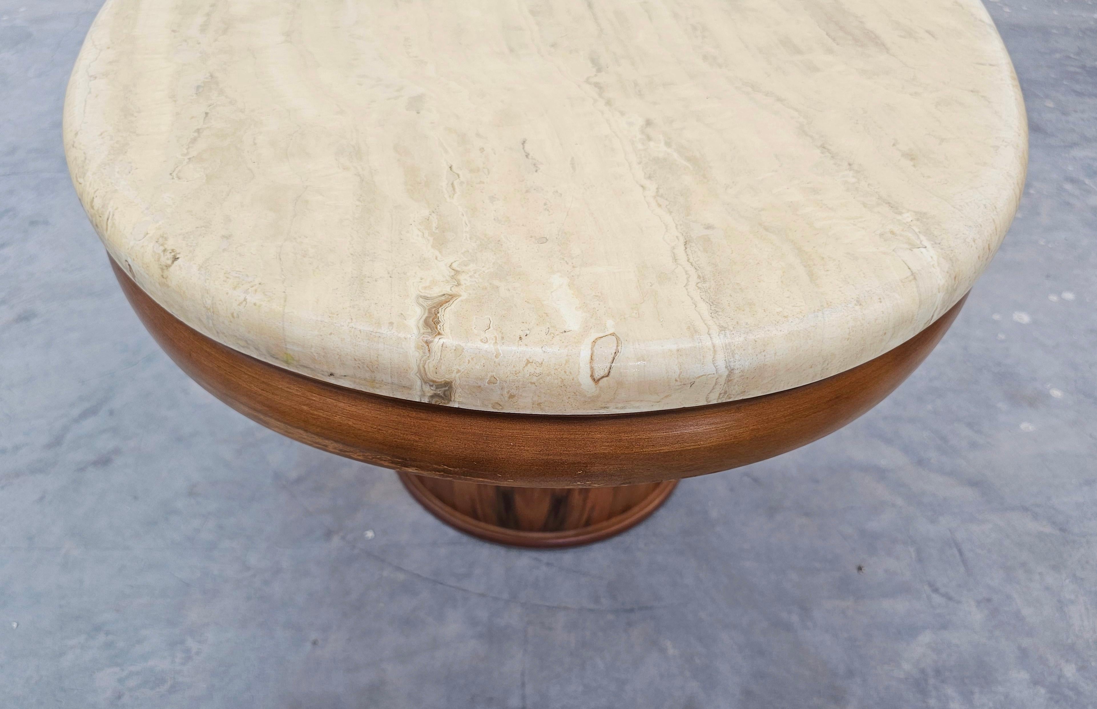 Large Mod Century Modern Sofa Table done in walnut with travertine top For Sale 1