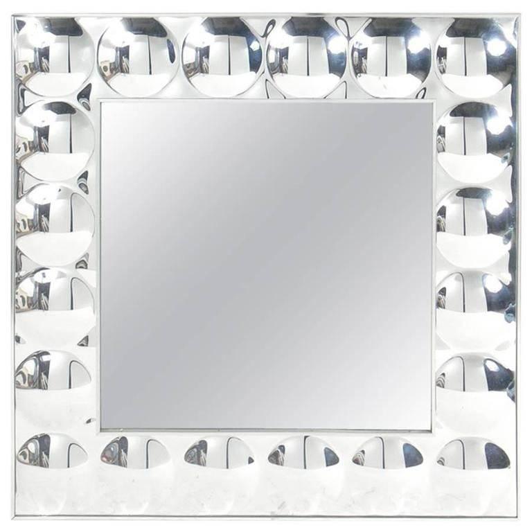 Large Mod Pop Art Silver Bubble Mirror For Sale