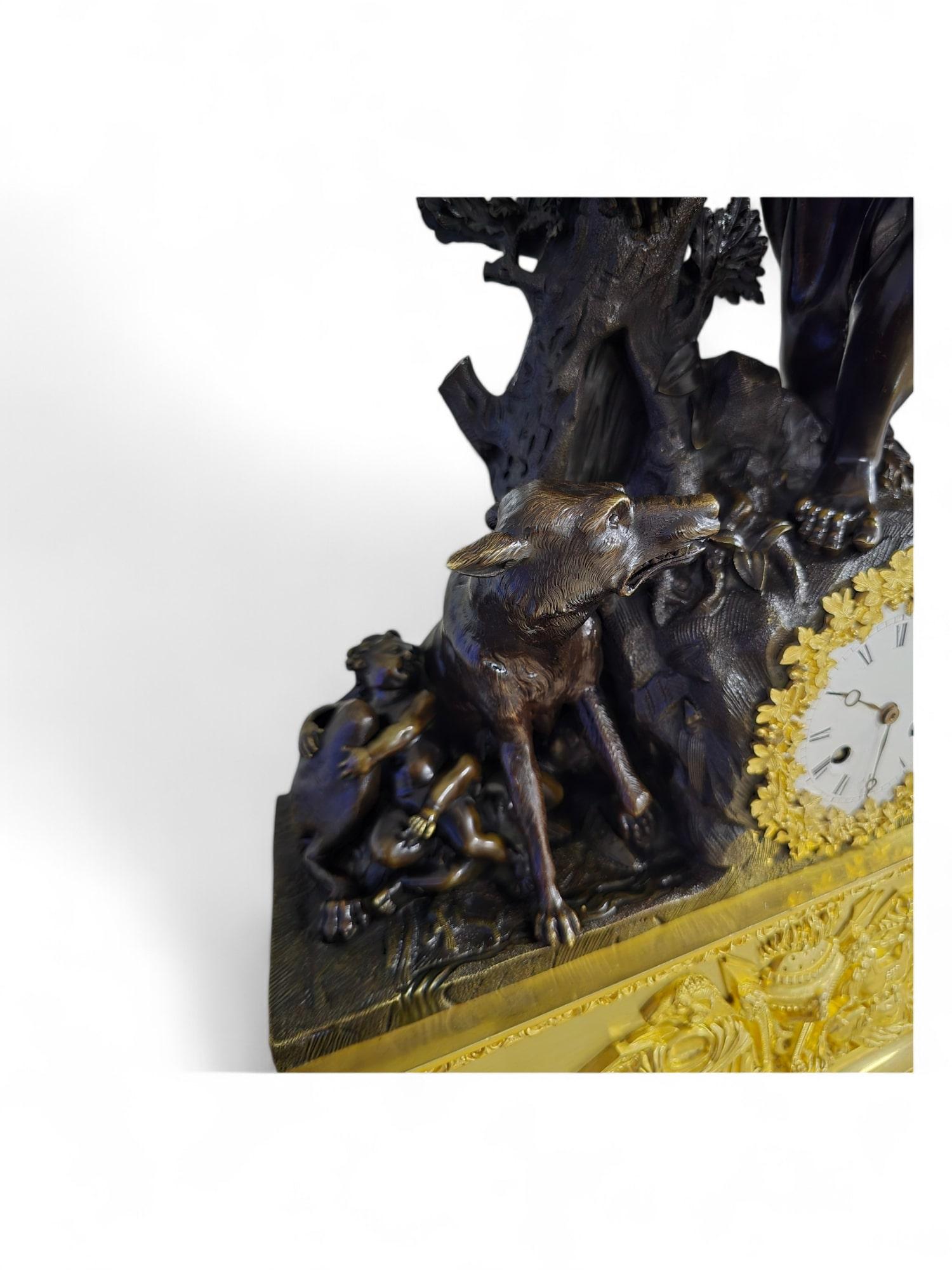Large Model Empire Clock Depicting Faustulus Discovering Romulus and Remus For Sale 7