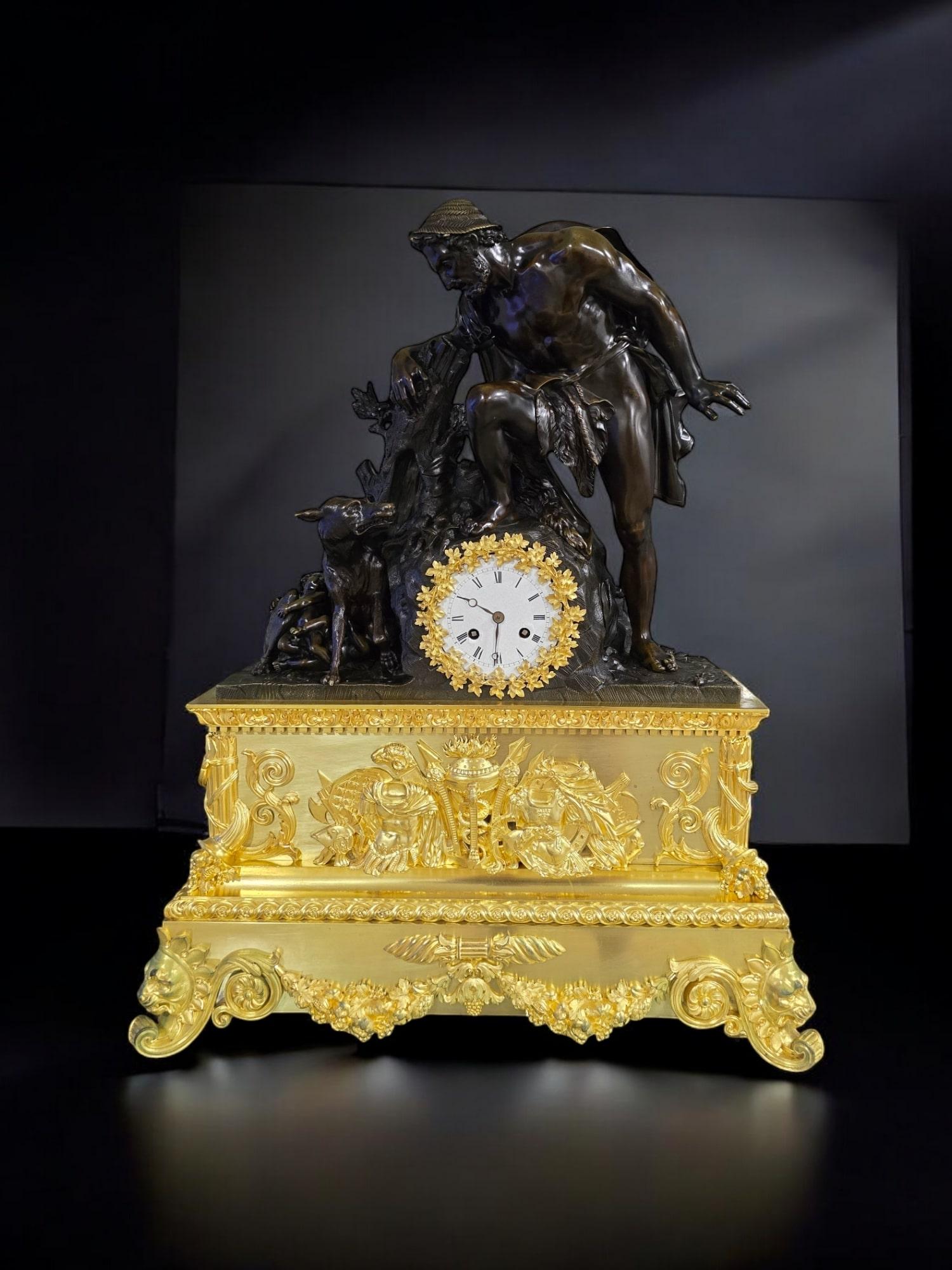 Large Model Empire Clock Depicting Faustulus Discovering Romulus and Remus For Sale 9