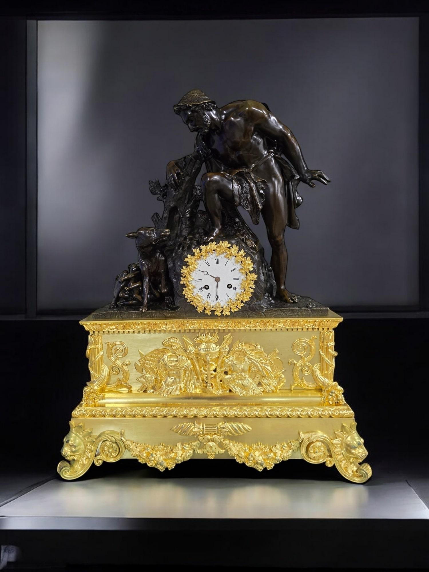 Large Model Empire Clock Depicting Faustulus Discovering Romulus and Remus For Sale 11