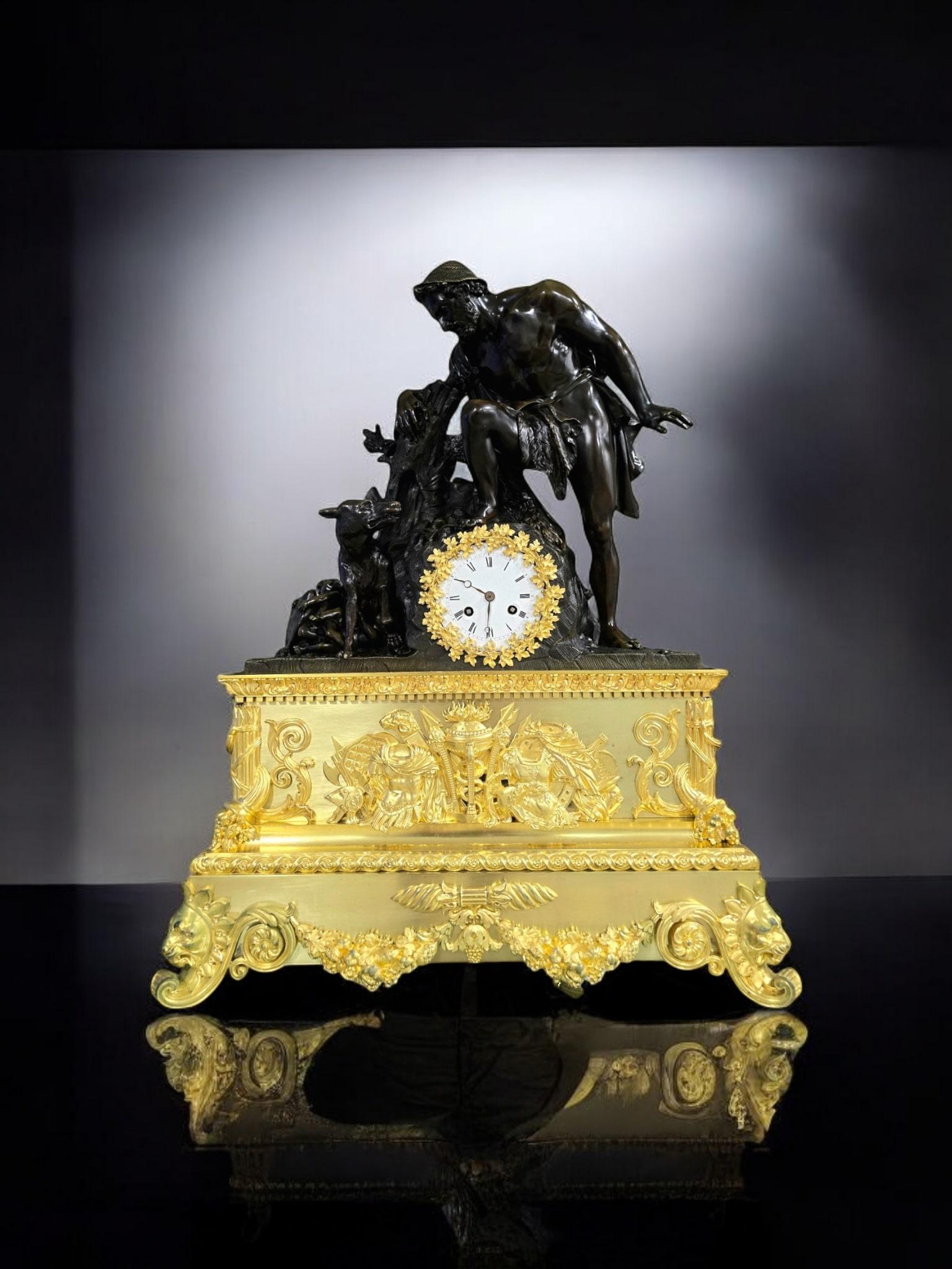 Large Model Empire Clock Depicting Faustulus Discovering Romulus and Remus For Sale 14