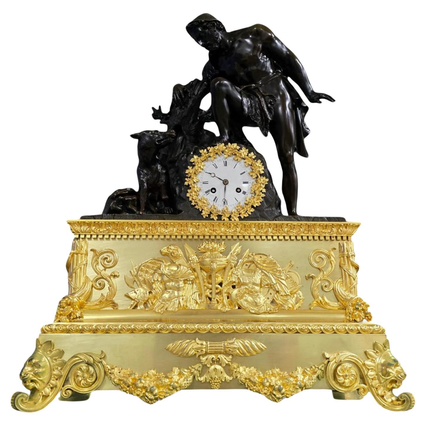 Large Model Empire Clock Depicting Faustulus Discovering Romulus and Remus For Sale