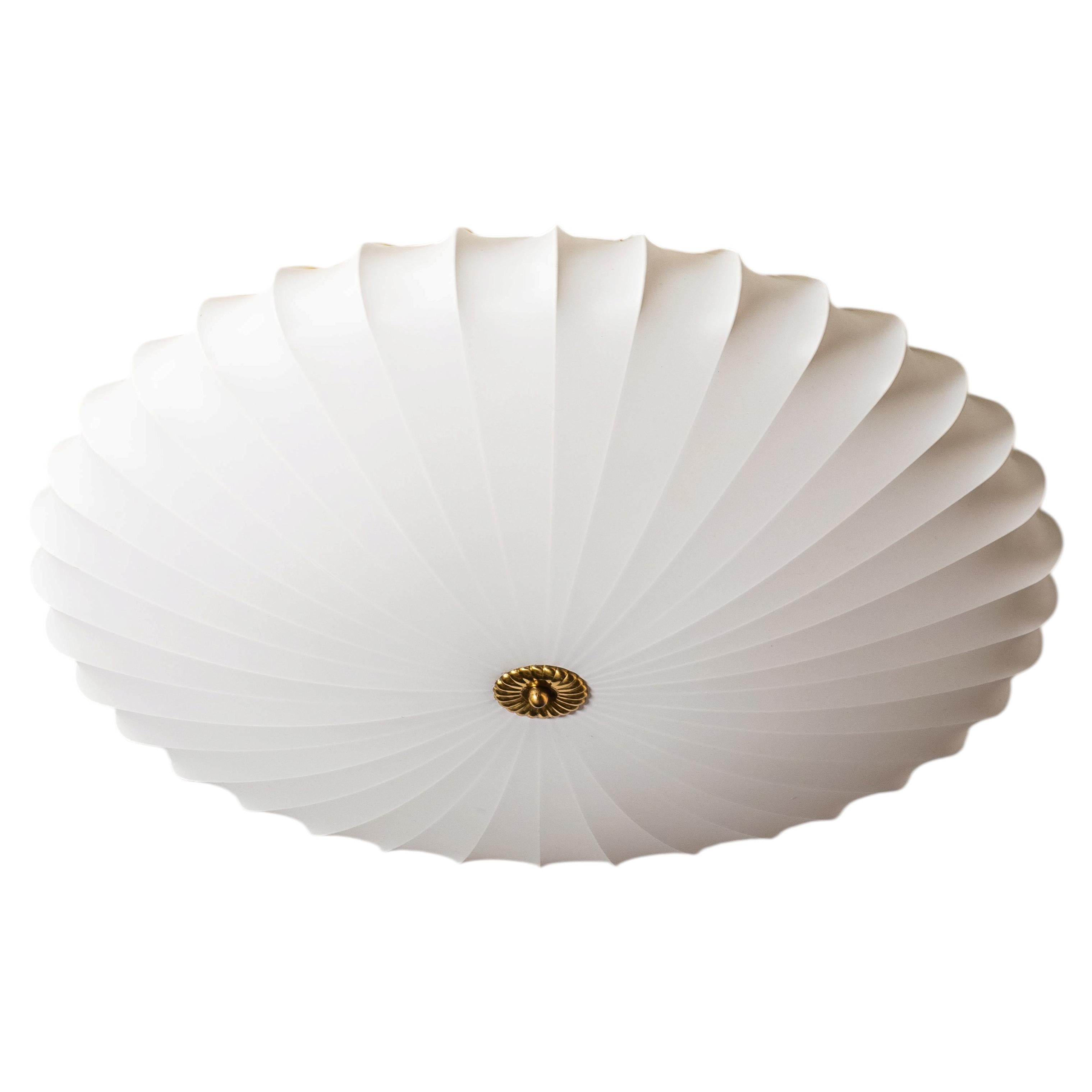 Large Model K5-25/PL Brass & Textile Flush Mount by Idman Oy, Finland, 1950s