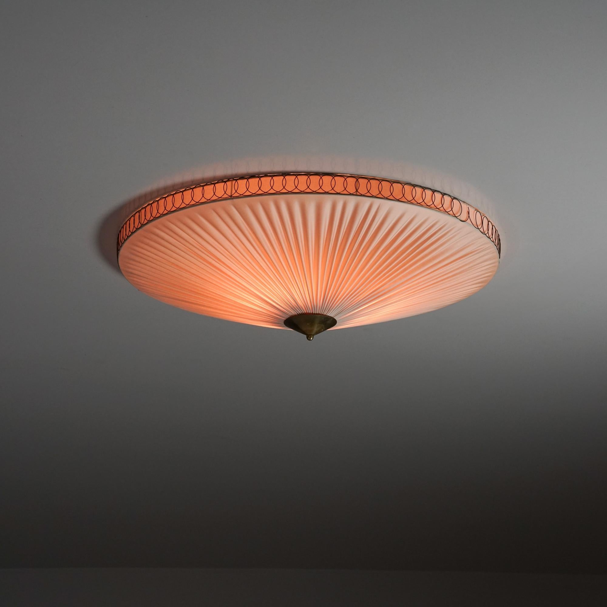 Large model K5-27 flush mount, manufactured by Idman Oy, 1950s. Reupholstered with model 