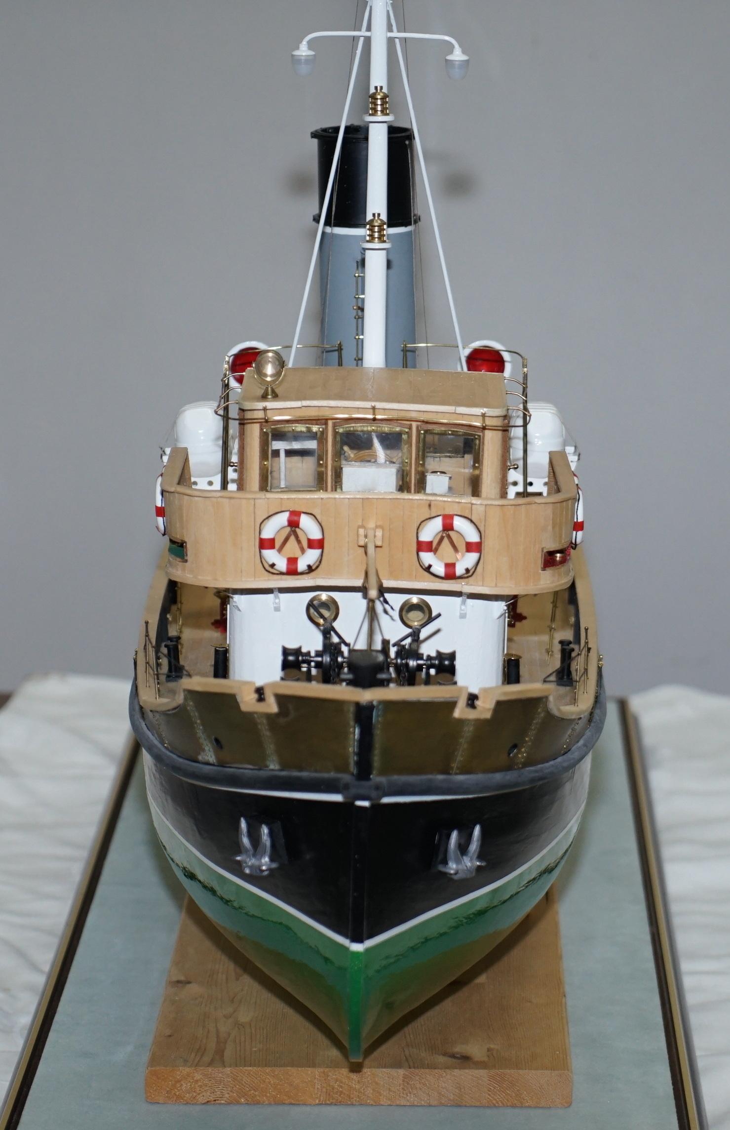Large Model Ship of the Anteo Tugboat in Hardwood Frame Glass Exhibition Case 6
