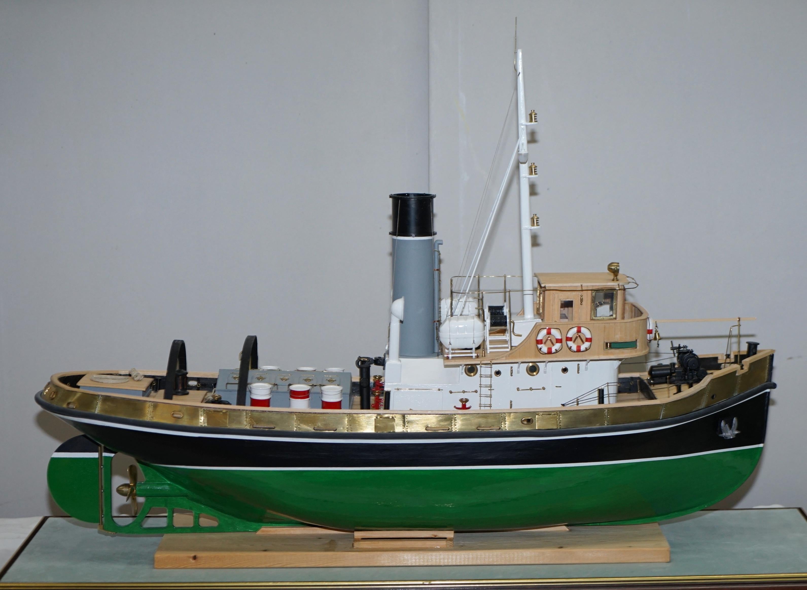 Large Model Ship of the Anteo Tugboat in Hardwood Frame Glass Exhibition Case 7