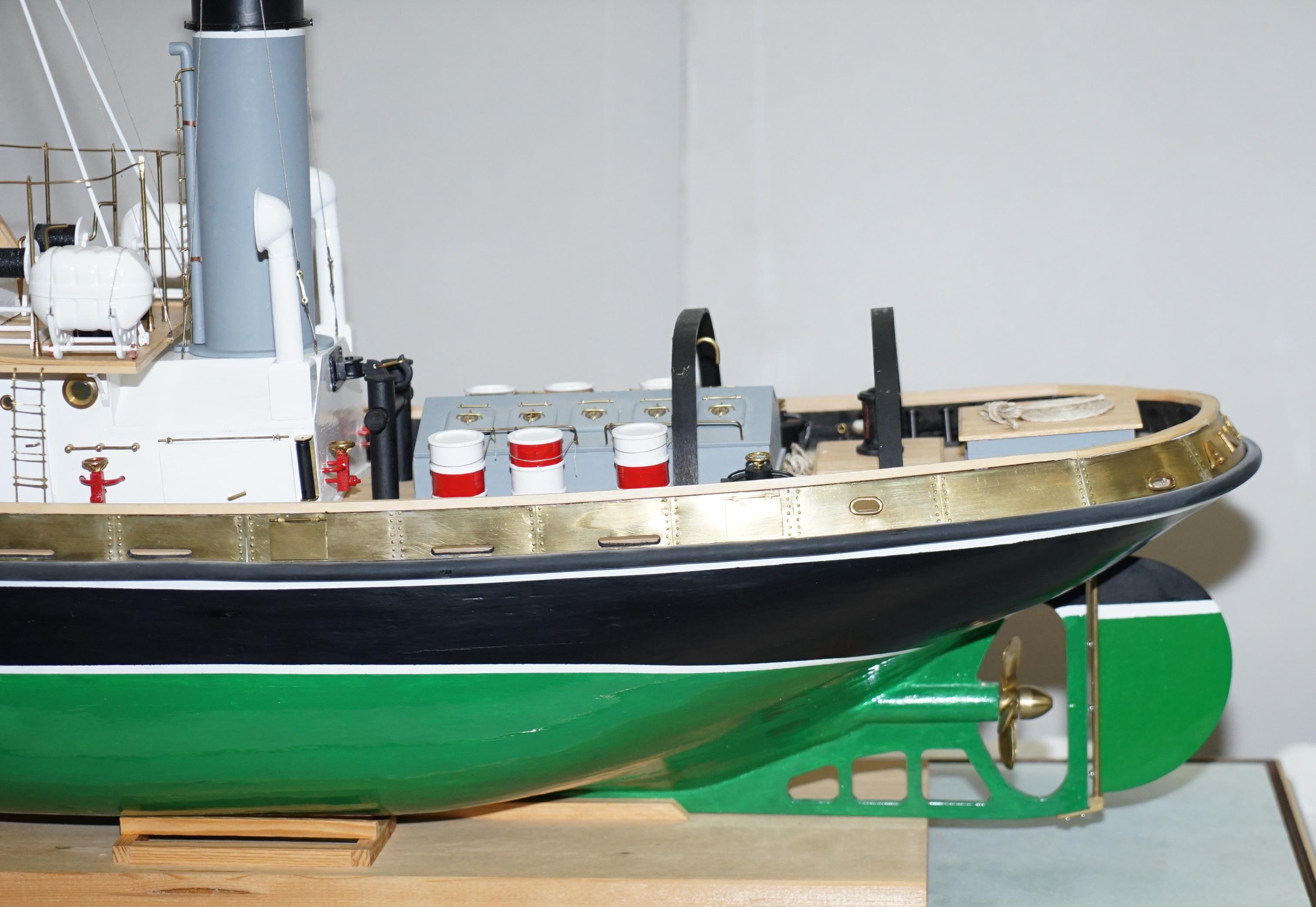 20th Century Large Model Ship of the Anteo Tugboat in Hardwood Frame Glass Exhibition Case