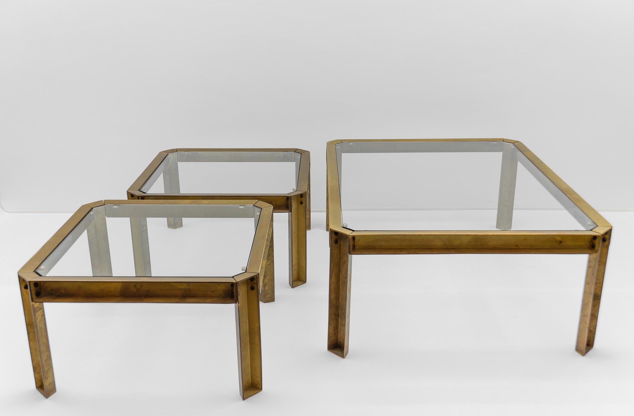 Large Model T09 Brass and Glass Coffee Table by Peter Ghyczy, 1970s For Sale 12