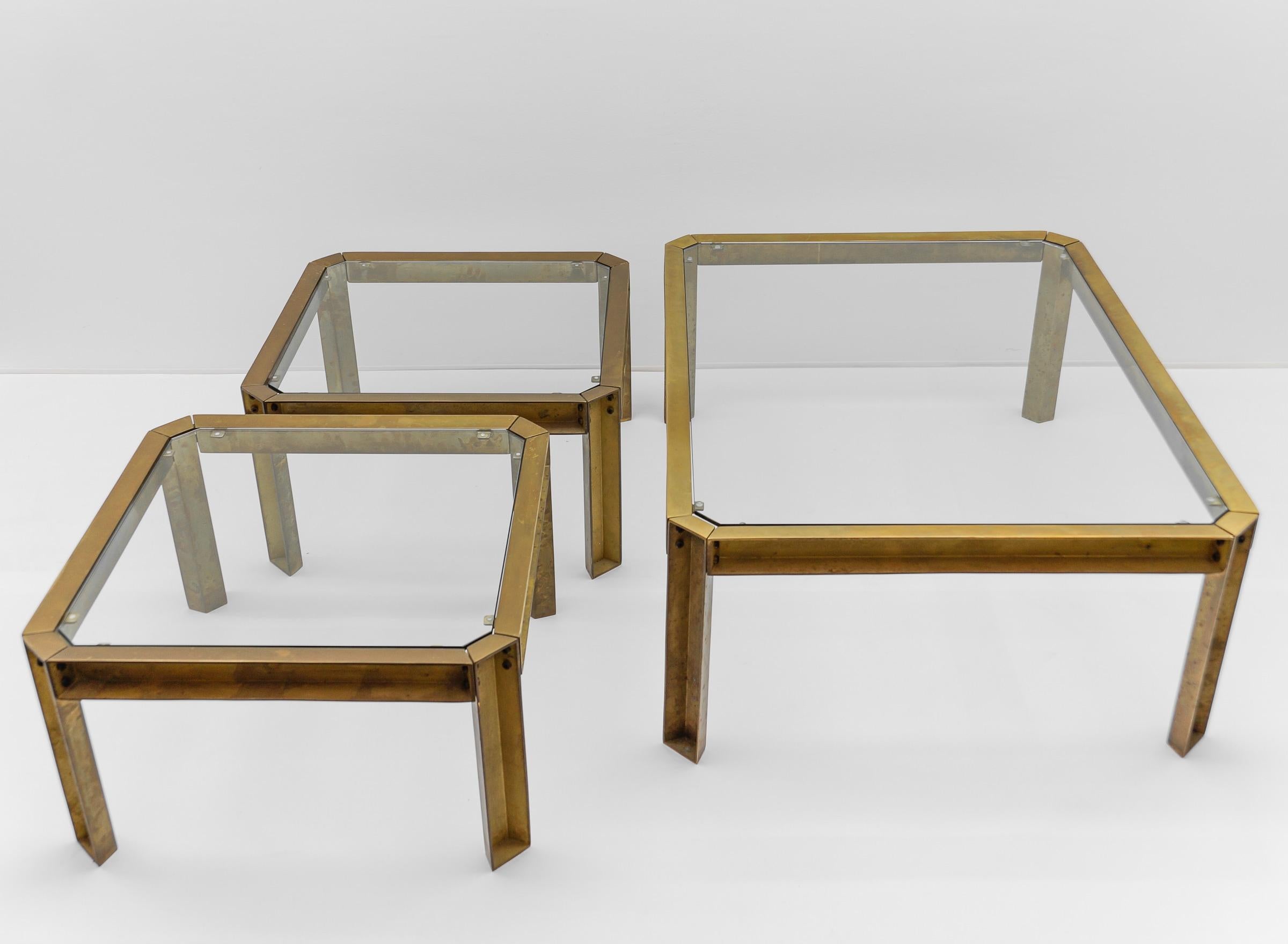 Large Model T09 Brass and Glass Coffee Table by Peter Ghyczy, 1970s For Sale 13