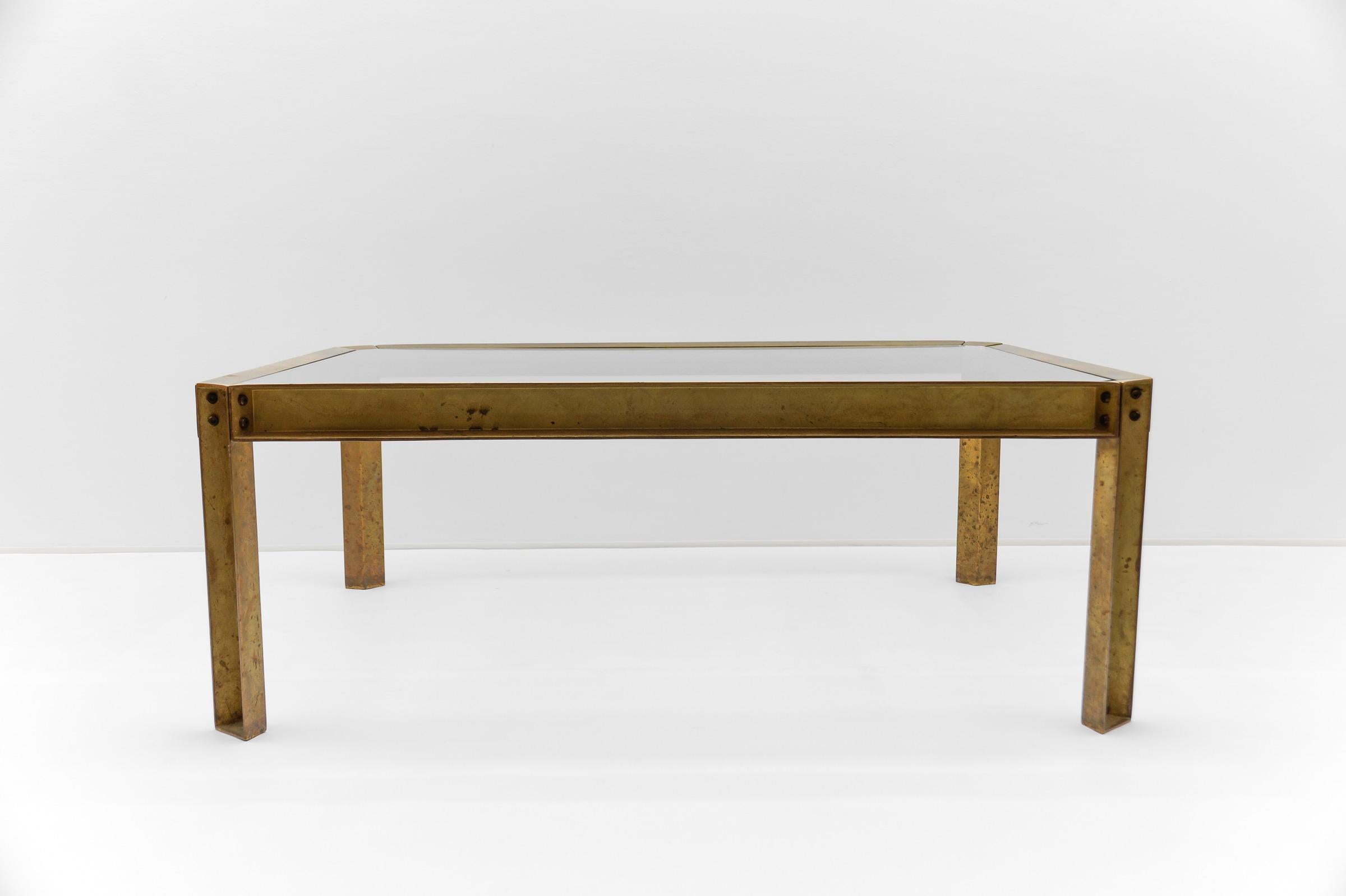 Hollywood Regency Large Model T09 Brass and Glass Coffee Table by Peter Ghyczy, 1970s For Sale
