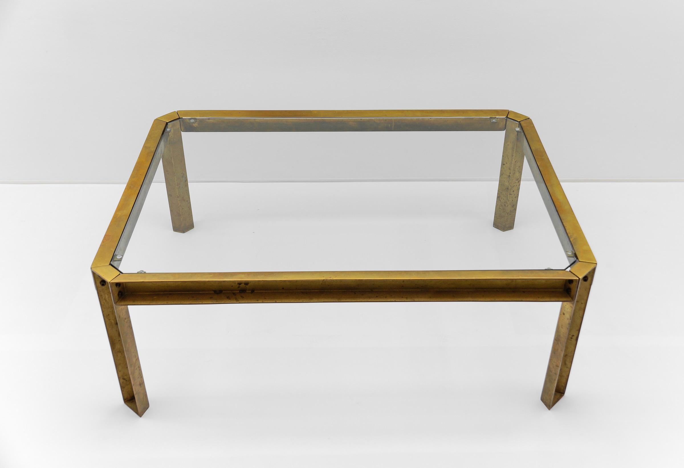 Mid-20th Century Large Model T09 Brass and Glass Coffee Table by Peter Ghyczy, 1970s For Sale