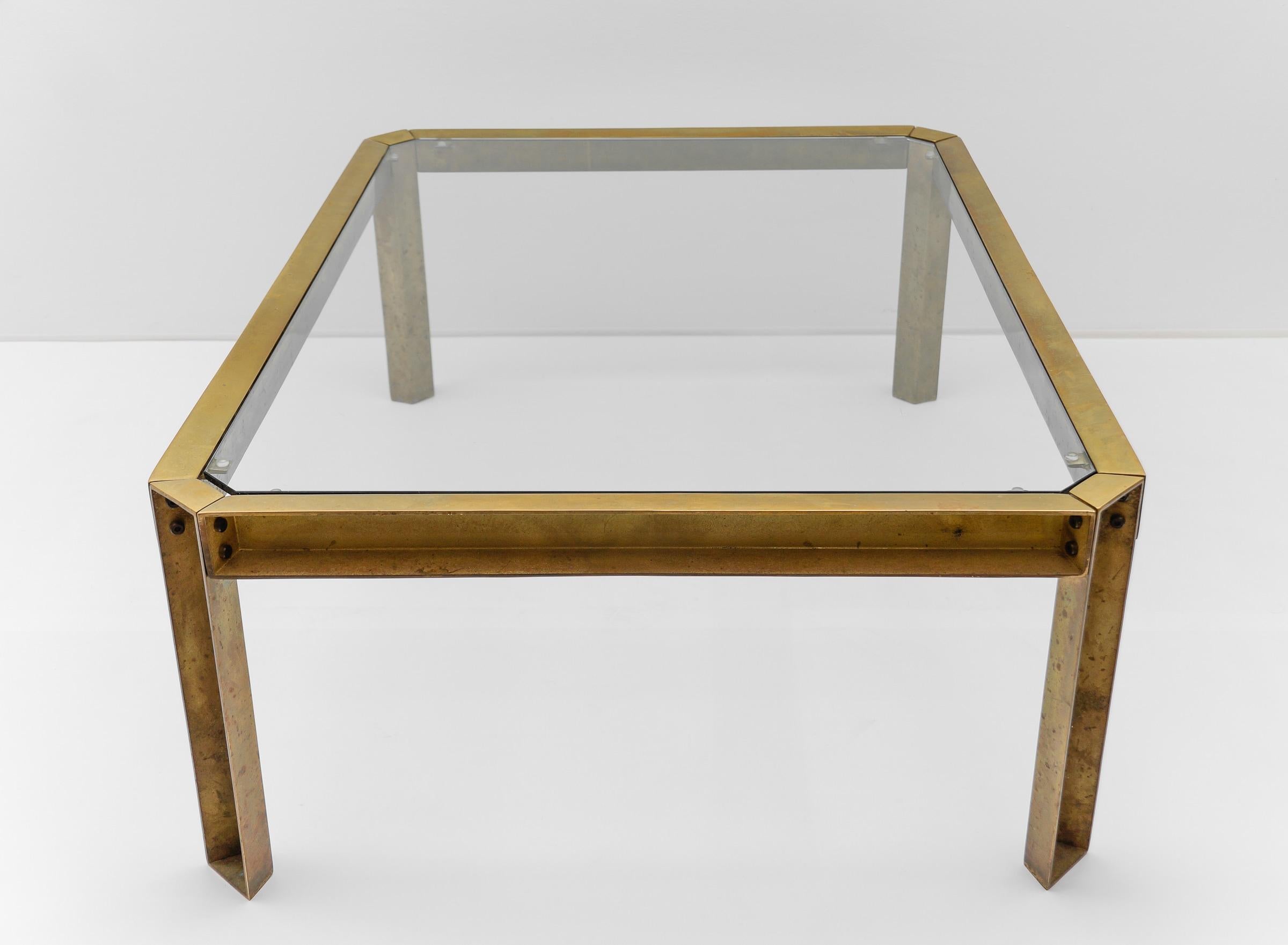 Metal Large Model T09 Brass and Glass Coffee Table by Peter Ghyczy, 1970s For Sale