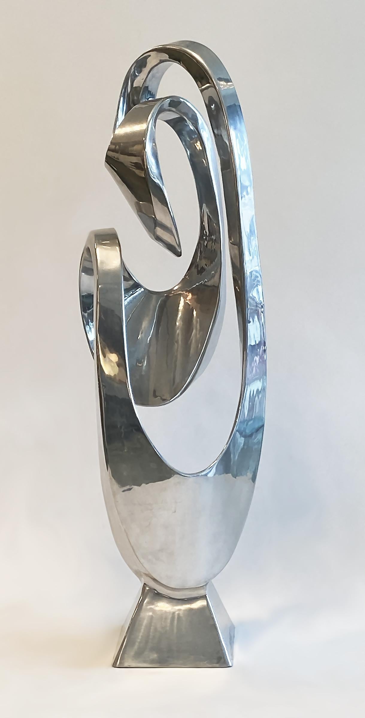 Large modern abstract aluminum sculpture by Bill Keating (b. 1932-), 1970s. Untitled signed on base 