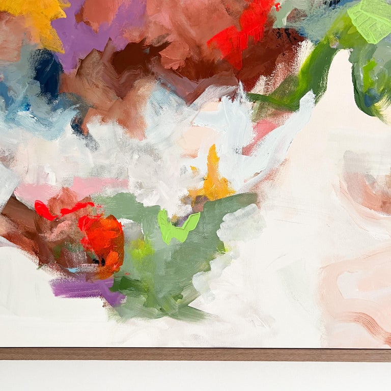 Large Modern Abstract Art/Painting with Walnut Frame, Acrylics on Canvas For Sale at 1stDibs