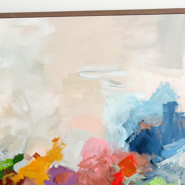 Large Modern Abstract Art/Painting with Walnut Frame, Acrylics on Canvas For Sale at 1stDibs