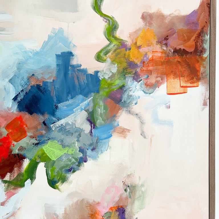 Large Modern Abstract Art/Painting with Walnut Frame, Acrylics on Canvas For Sale at 1stDibs