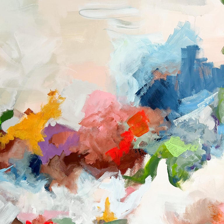 Large Modern Abstract Art/Painting with Walnut Frame, Acrylics on Canvas For Sale at 1stDibs