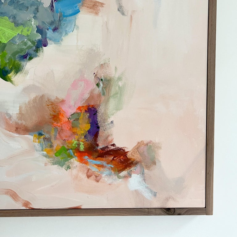 Large Modern Abstract Art/Painting with Walnut Frame, Acrylics on Canvas For Sale at 1stDibs