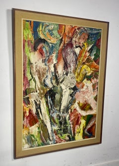 Large Modern Abstract Impasto Oil Painting on Board, "Night Club" Jazz