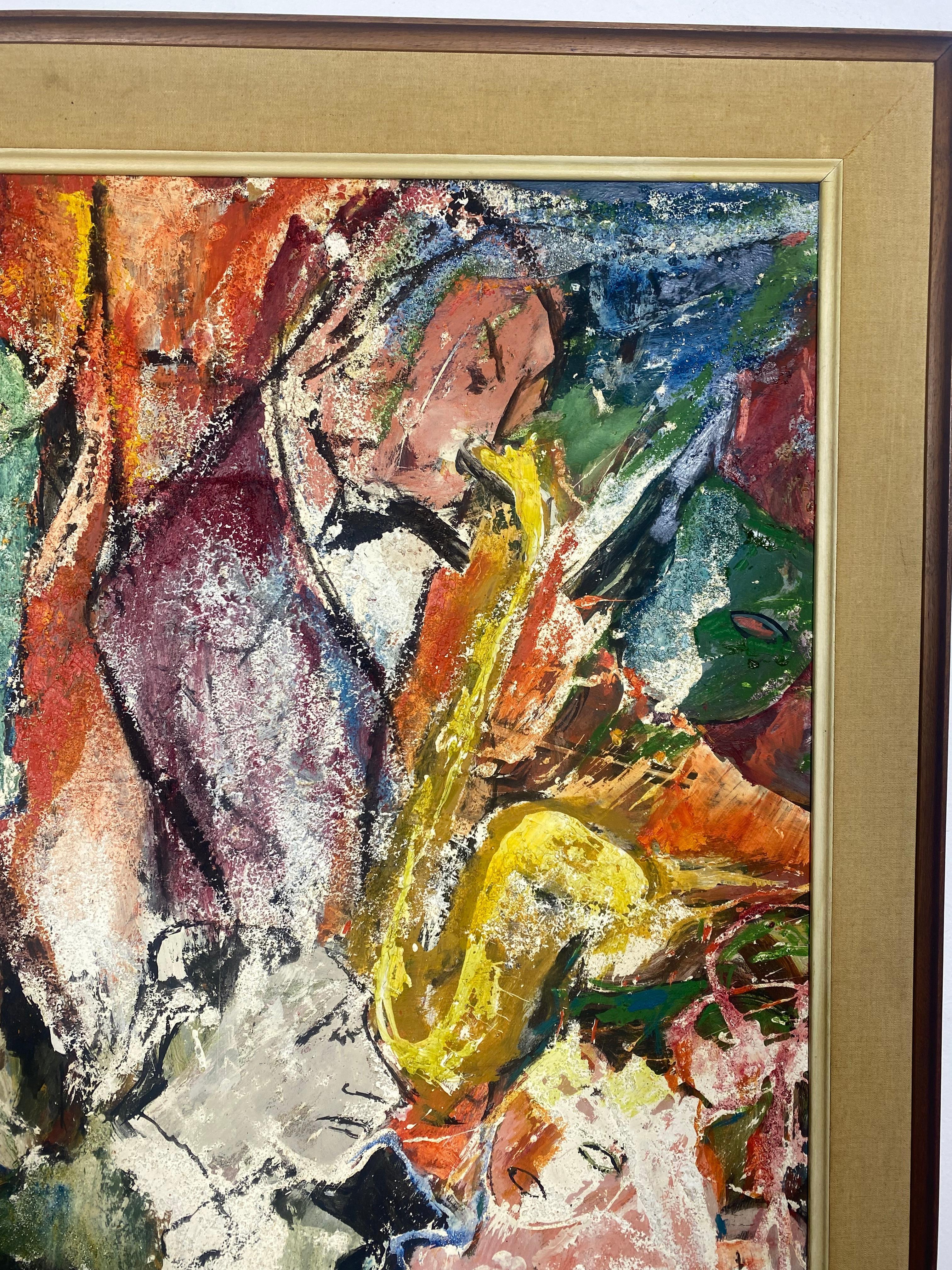 Grande peinture à l'huile abstraite moderne sur panneau, « Night Club » Jazz Bon état - En vente à Buffalo, NY