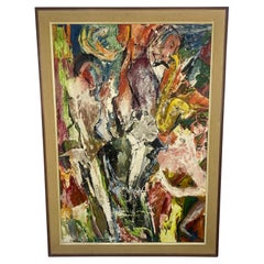 Used Large Modern Abstract Impasto Oil Painting on Board, "Night Club" Jazz