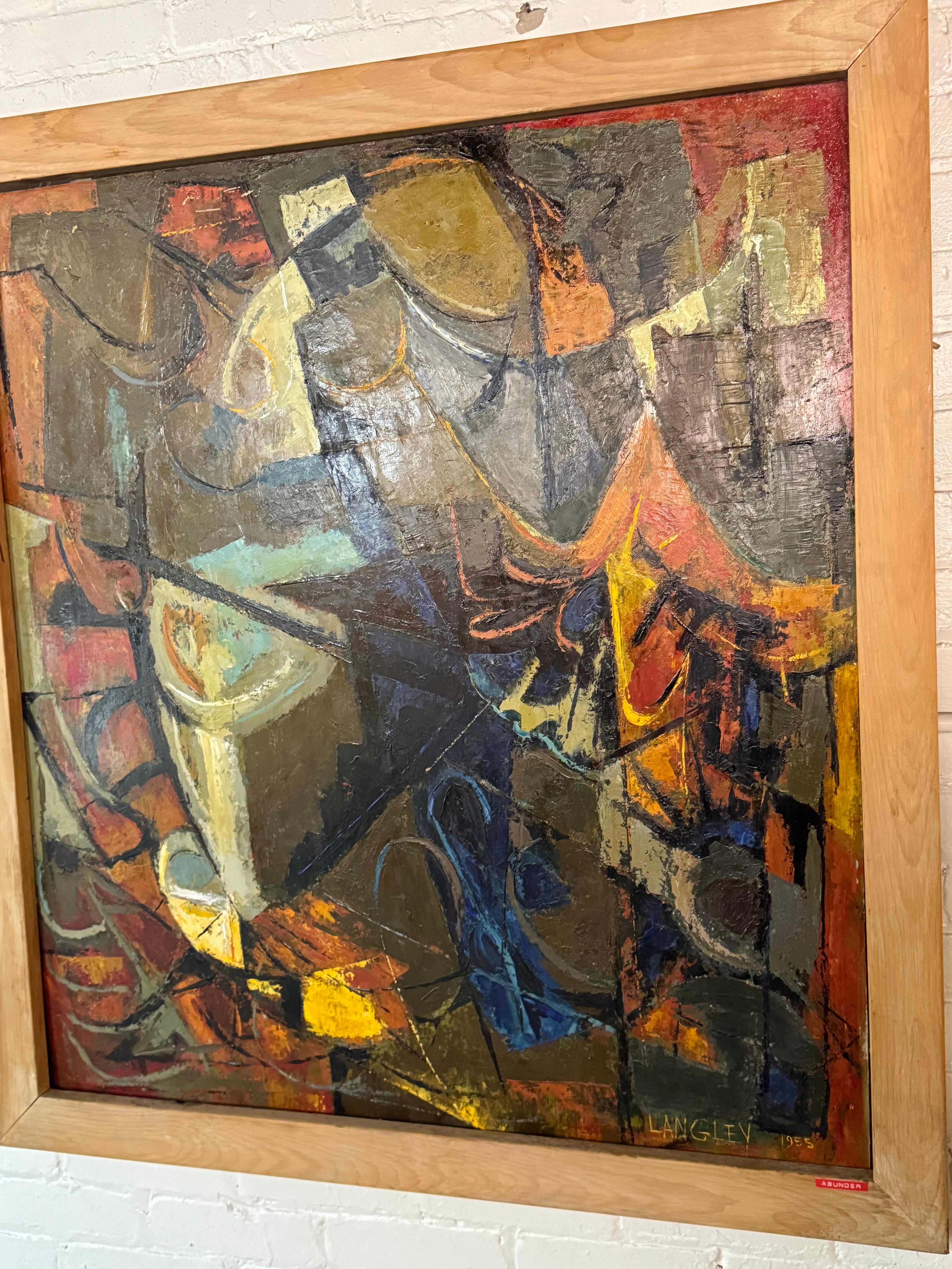 Arte popolare Grande olio astratto moderno su tavola dell'artista di WNY Kathrin Langley. in vendita