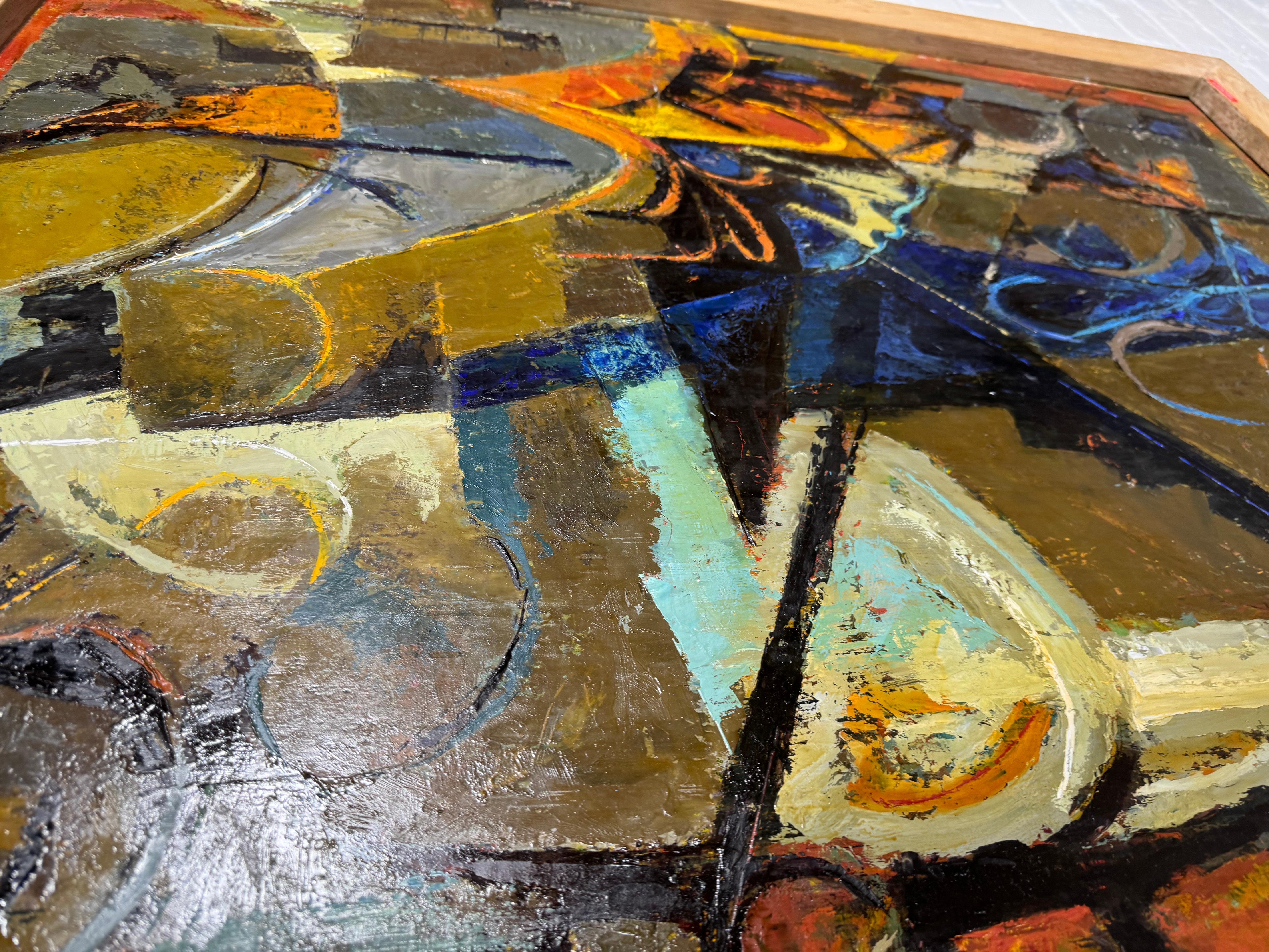 Americano Grande olio astratto moderno su tavola dell'artista di WNY Kathrin Langley. in vendita