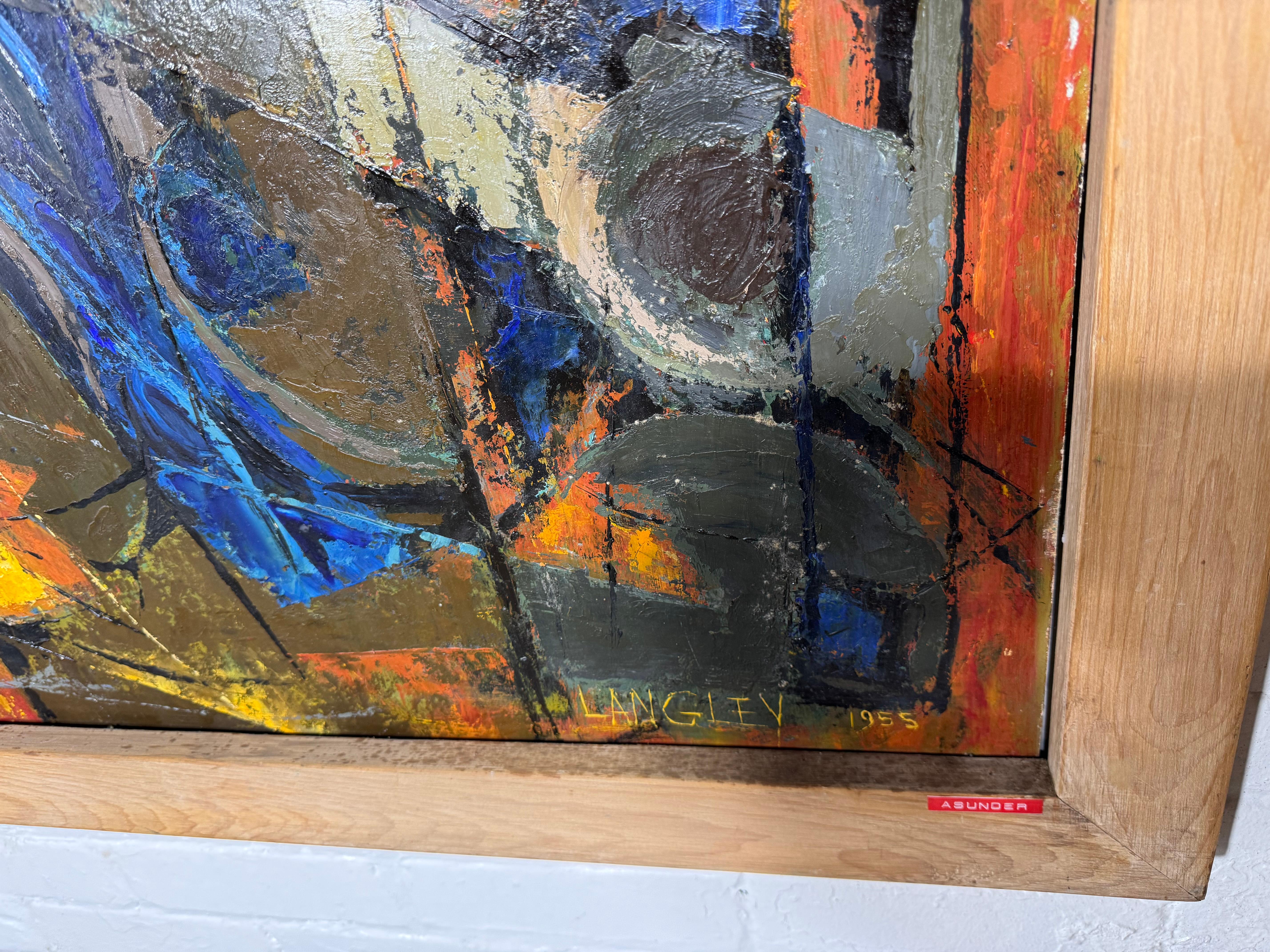Masonite Grande olio astratto moderno su tavola dell'artista di WNY Kathrin Langley. in vendita
