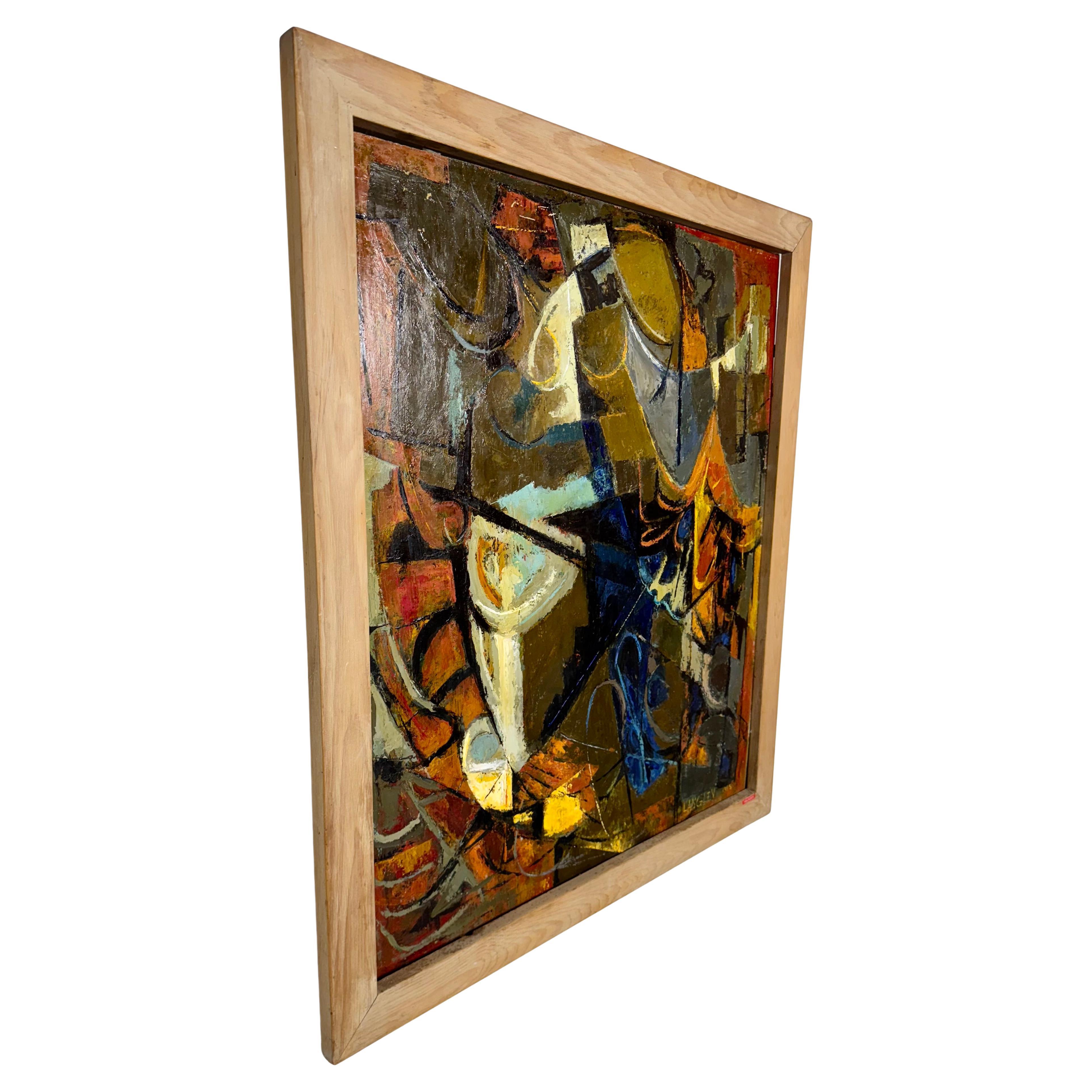 Grande olio astratto moderno su tavola dell'artista di WNY Kathrin Langley.
