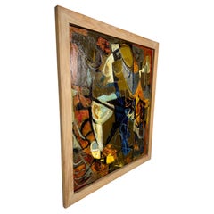 Grande olio astratto moderno su tavola dell'artista di WNY Kathrin Langley.